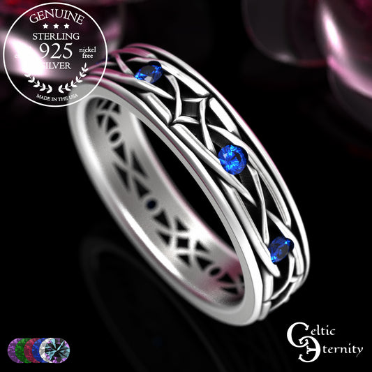 Sterling Men's Lightweight Celtic Wedding Band with Sapphires, 2088