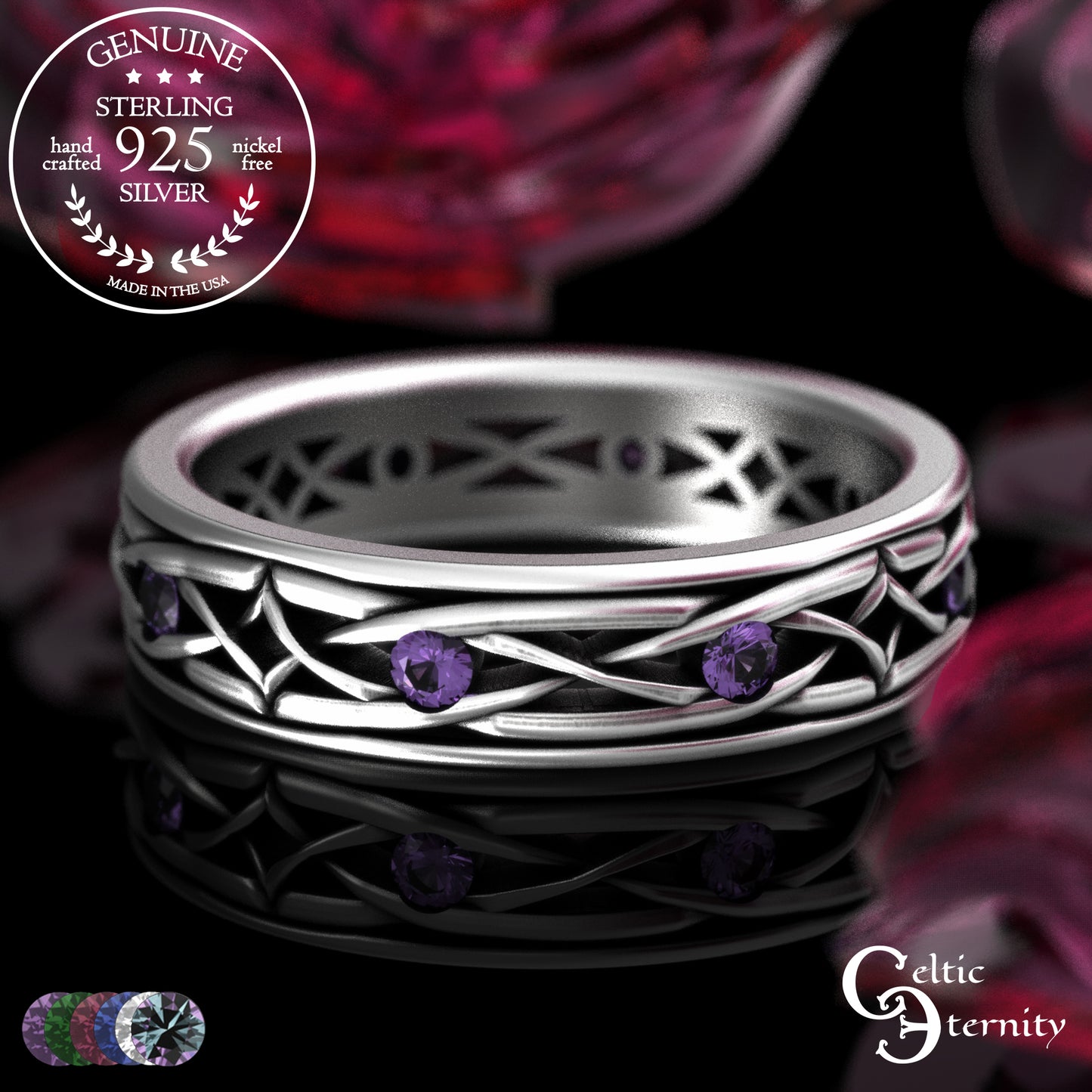 Sterling Men's Lightweight Celtic Wedding Band with Sapphires, 2088