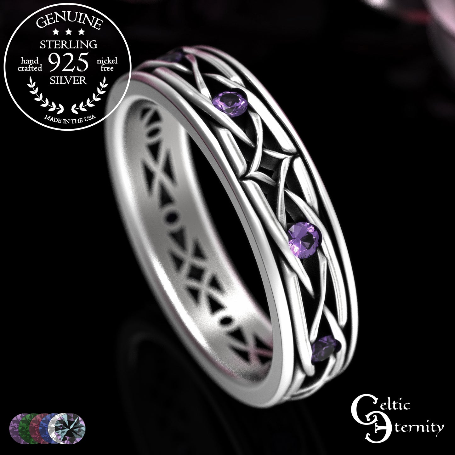 Sterling Men's Lightweight Celtic Wedding Band with Sapphires, 2088