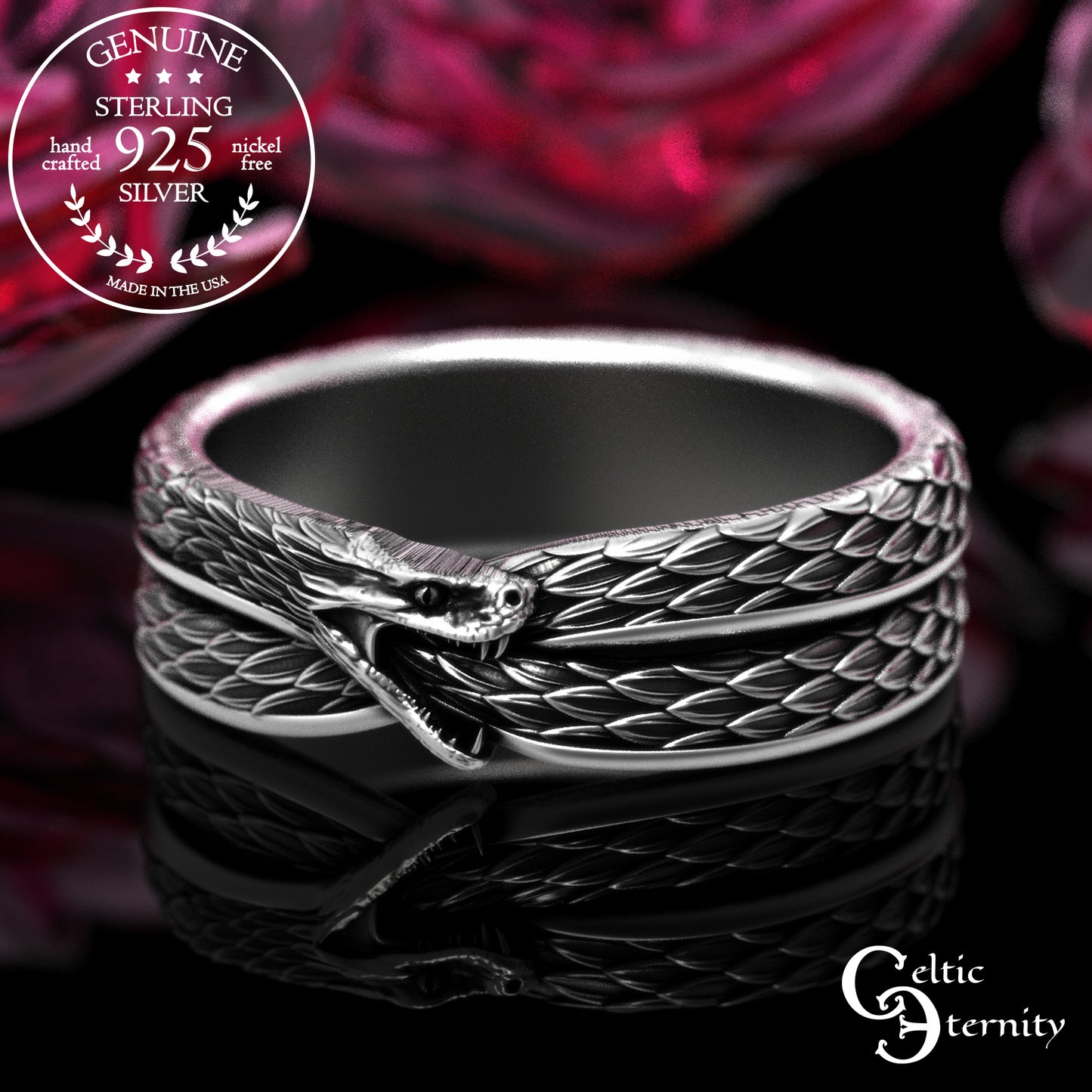 Men's Sterling Ouroboros Serpent Wedding Band, 2091