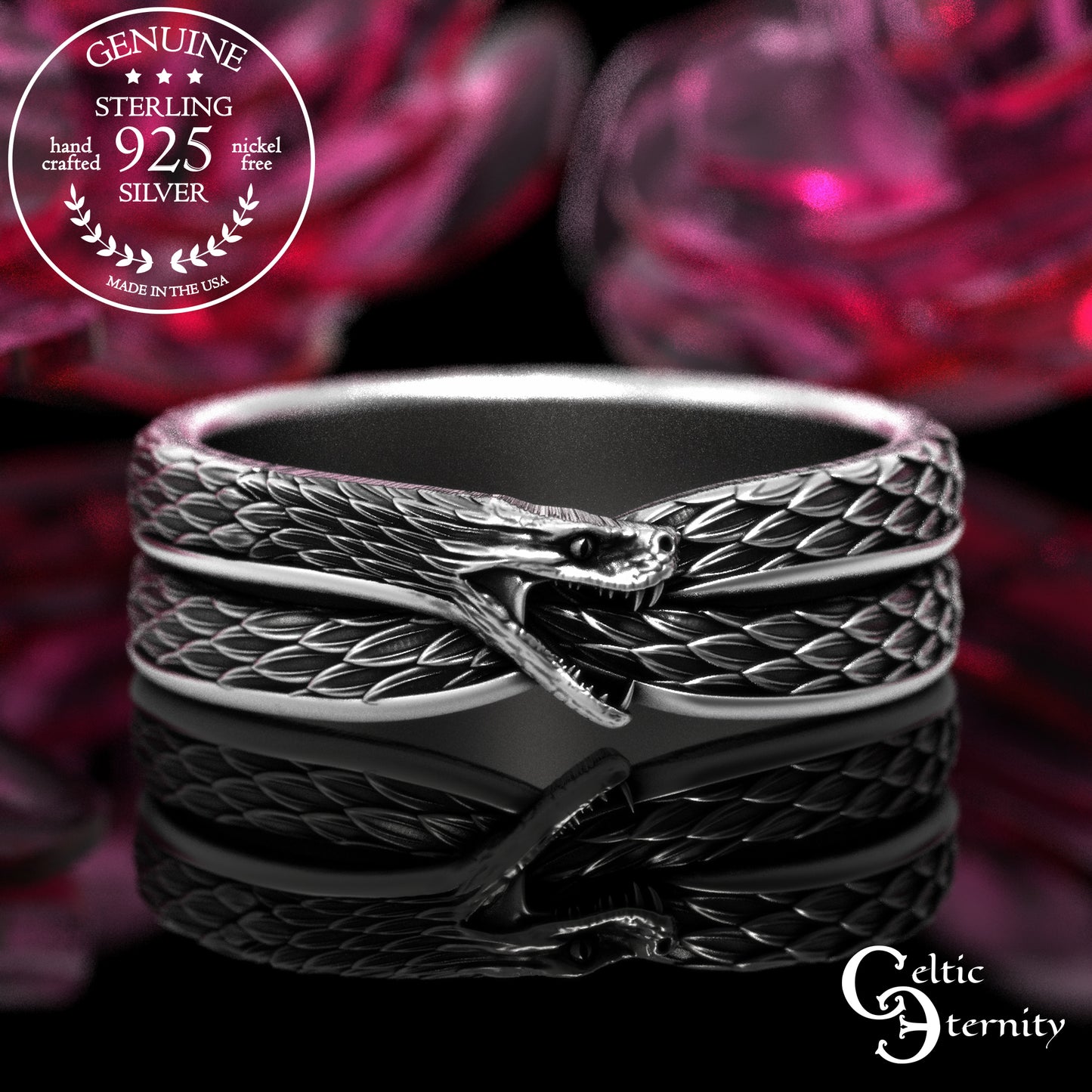 Men's Sterling Ouroboros Serpent Wedding Band, 2091