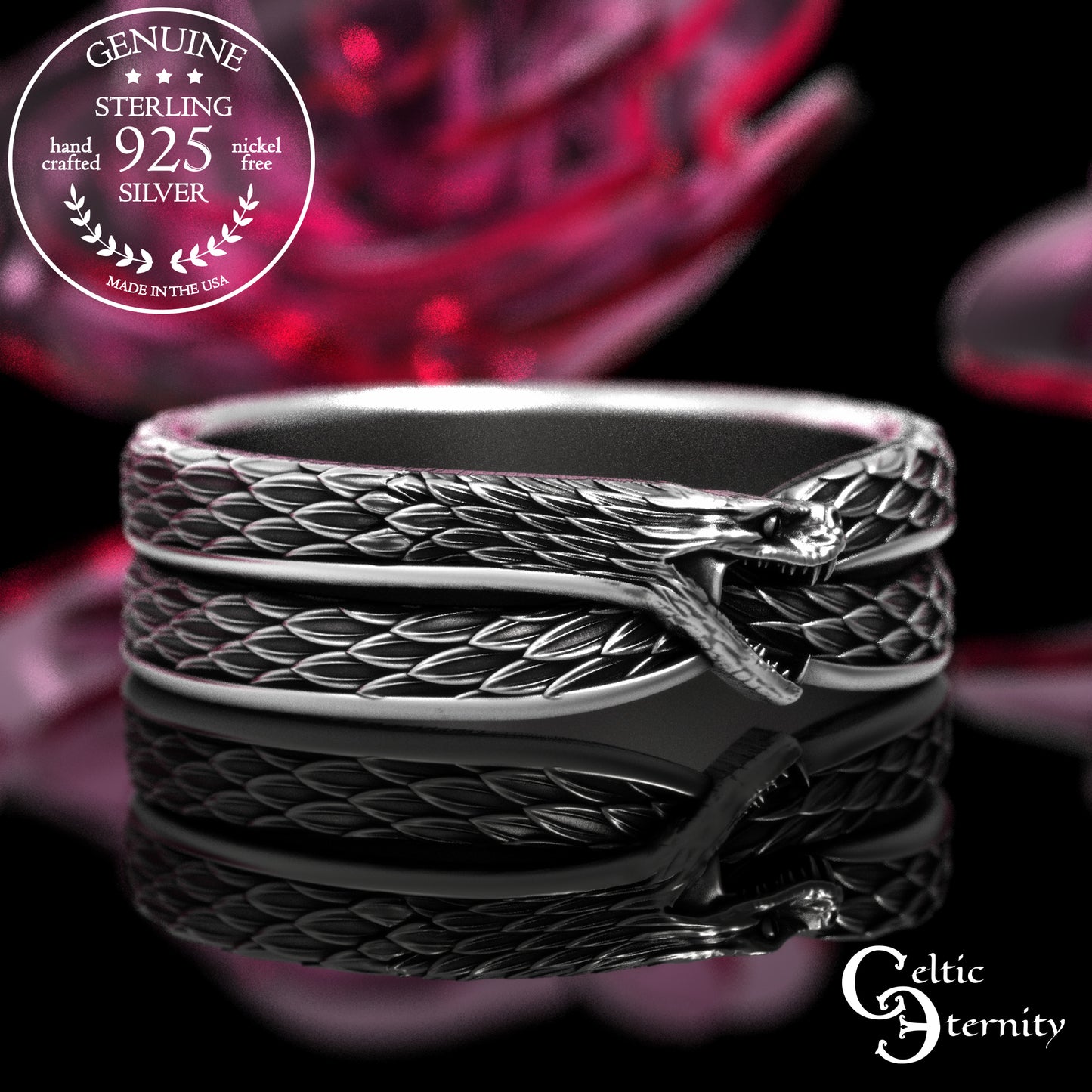 Men's Sterling Ouroboros Serpent Wedding Band, 2091