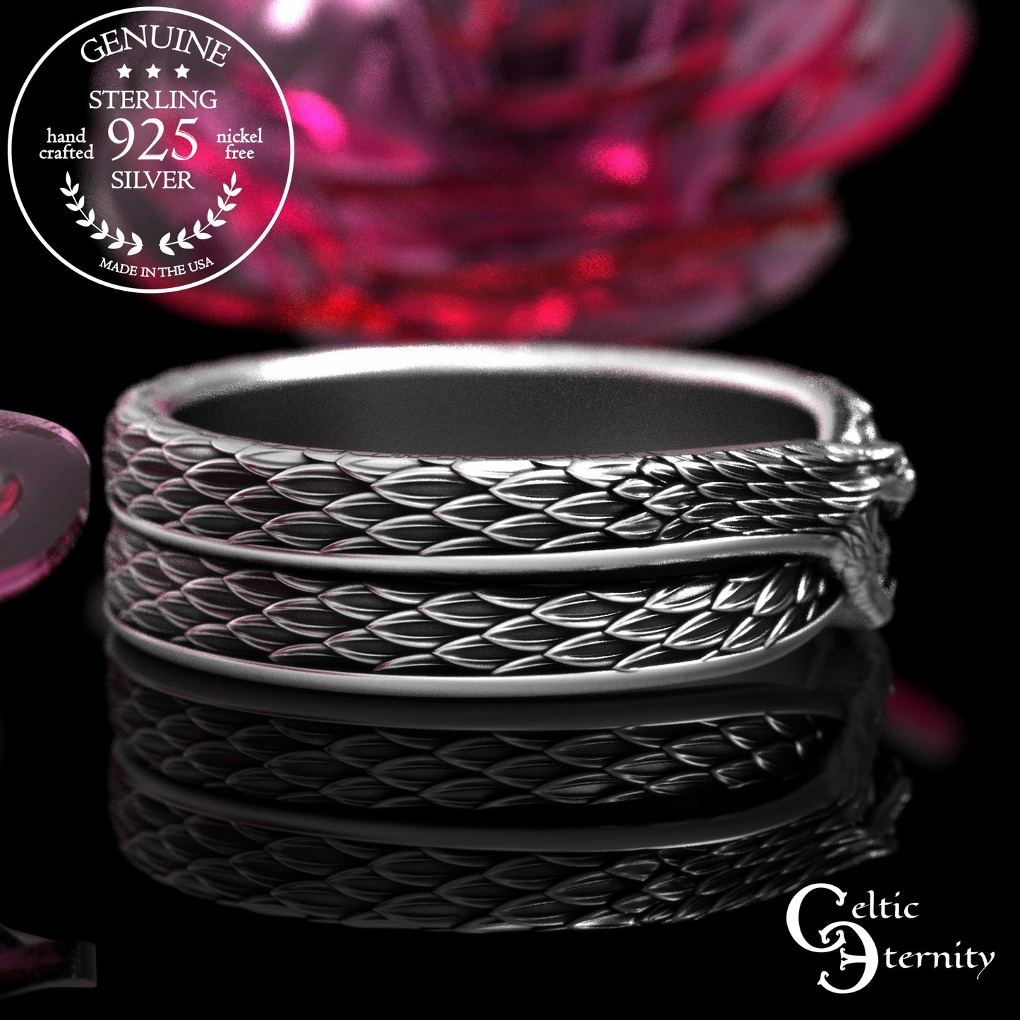 Men's Sterling Ouroboros Serpent Wedding Band, 2091