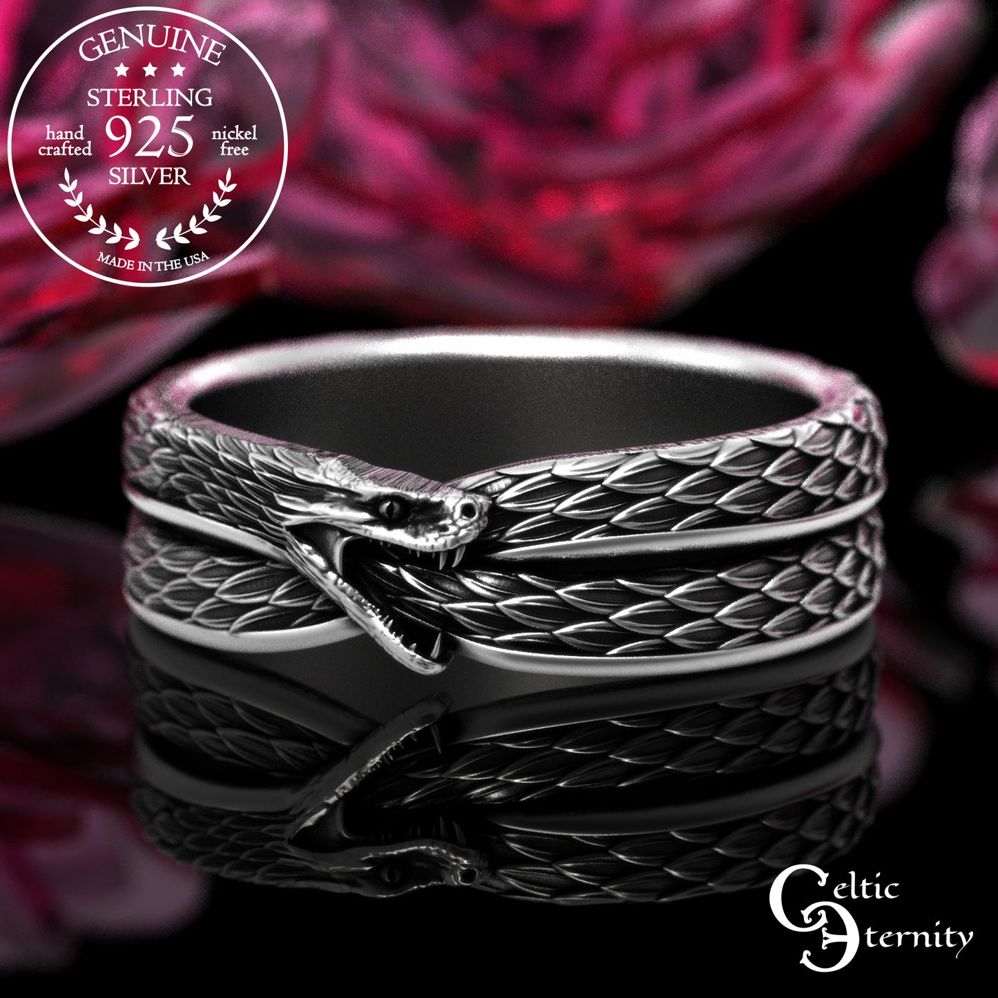 Men's Sterling Ouroboros Serpent Wedding Band, 2091