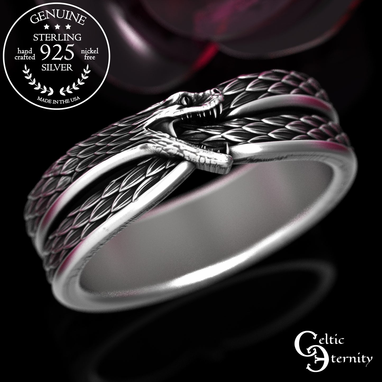 Men's Sterling Ouroboros Serpent Wedding Band, 2091