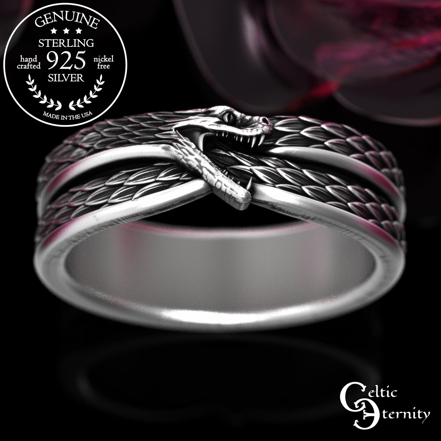 Men's Sterling Ouroboros Serpent Wedding Band, 2091