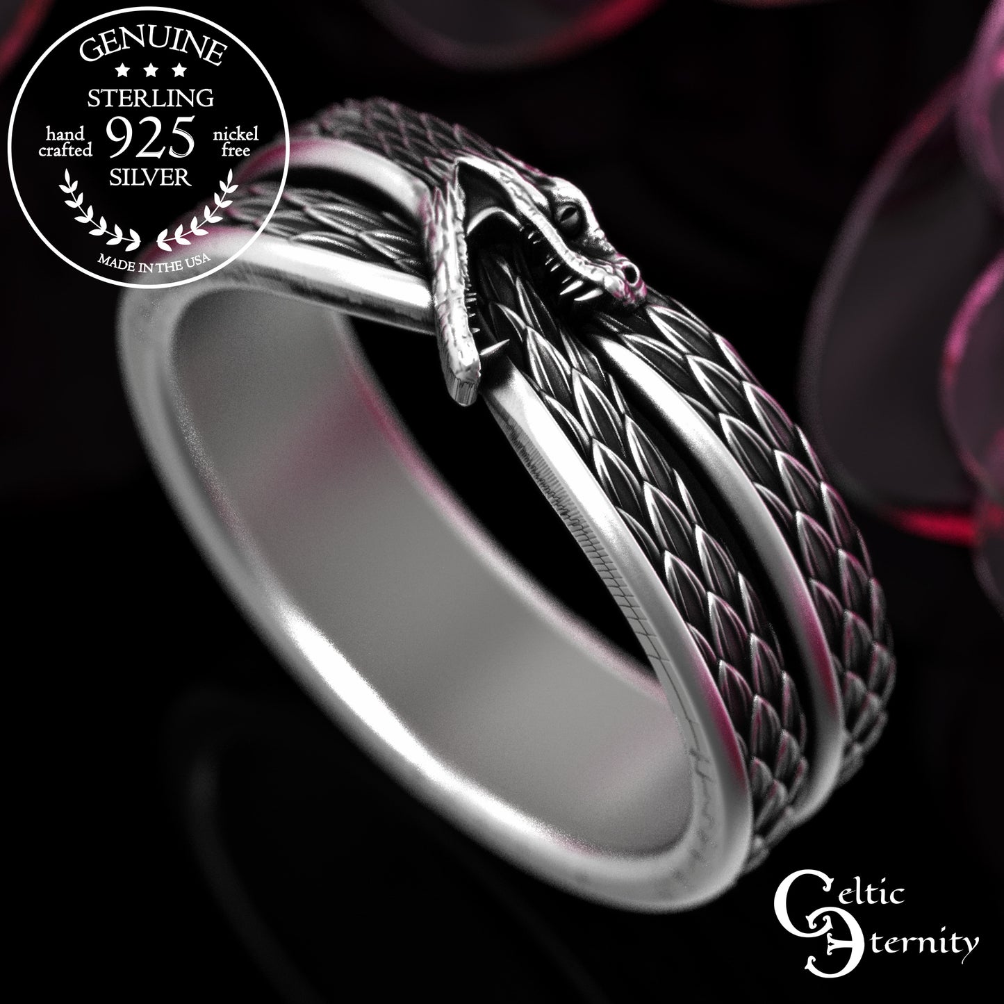Men's Sterling Ouroboros Serpent Wedding Band, 2091