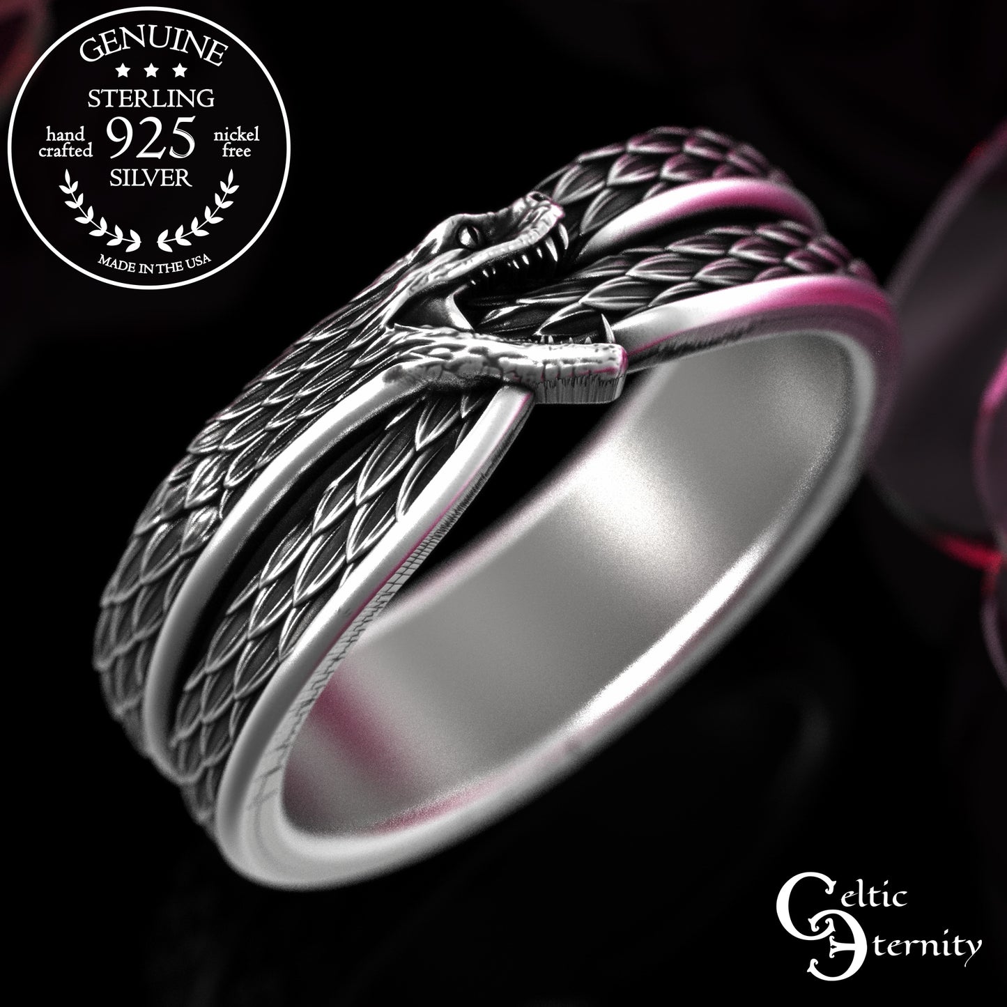 Men's Sterling Ouroboros Serpent Wedding Band, 2091