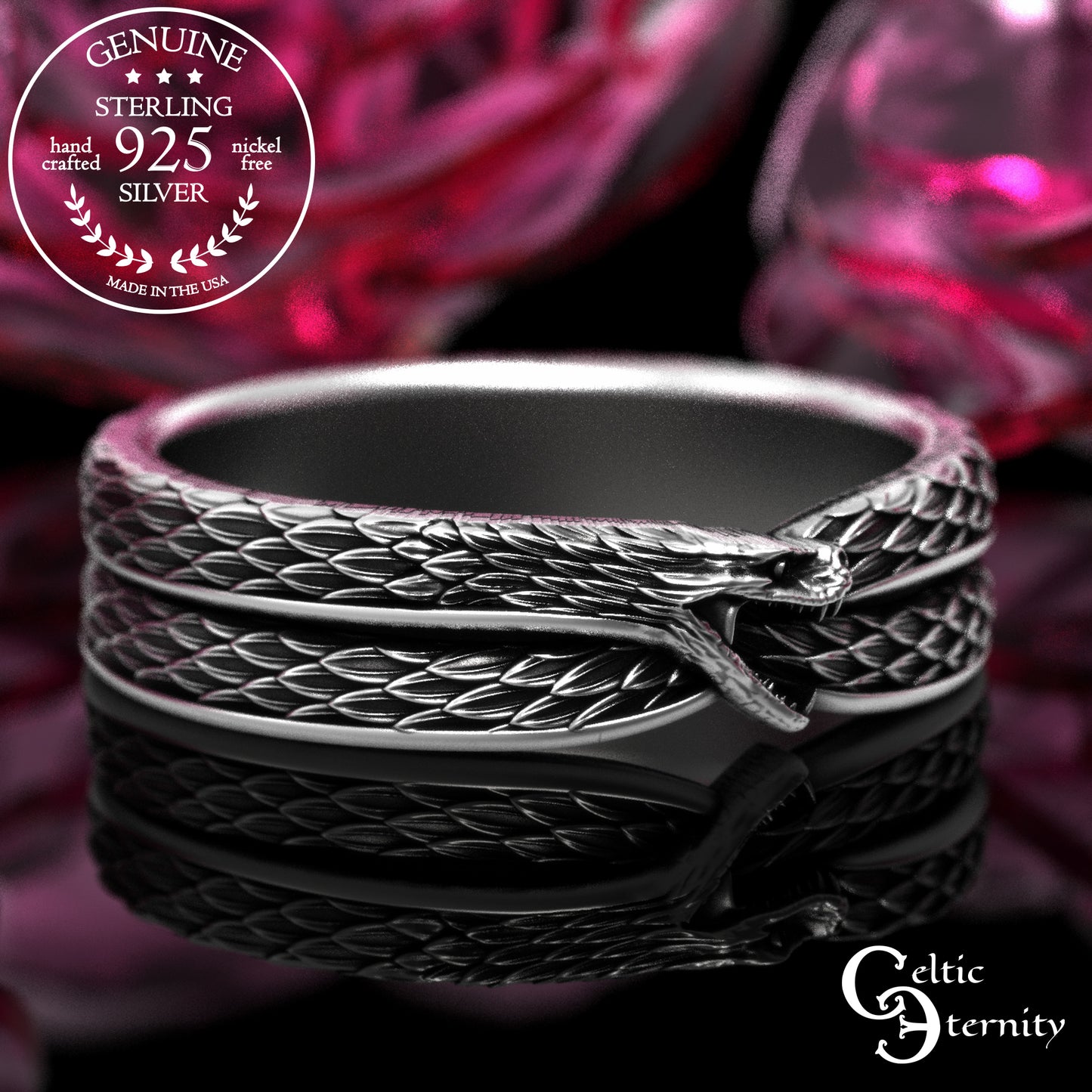 Women's Sterling Ouroboros Snake Wedding Band, 2092