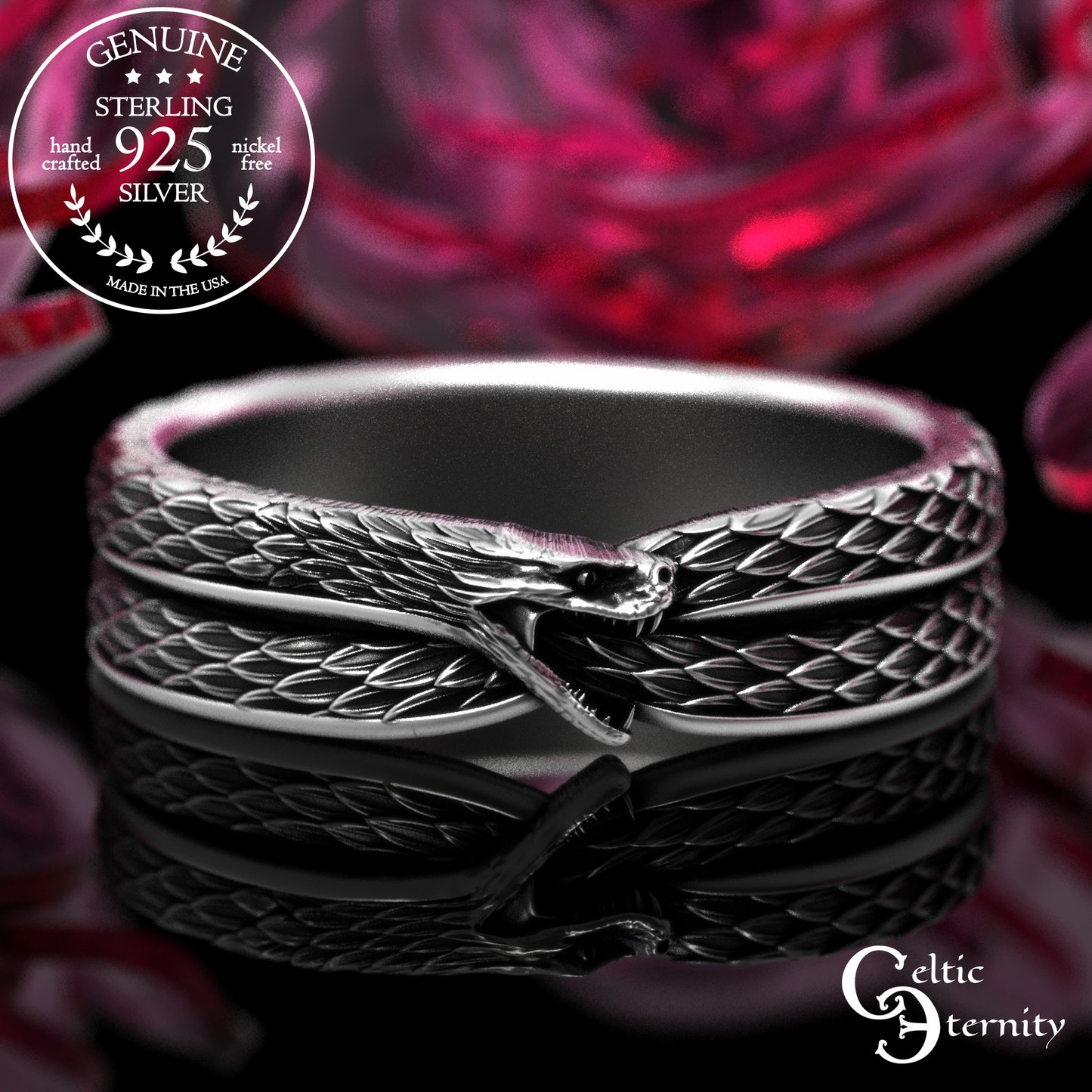 Women's Sterling Ouroboros Snake Wedding Band, 2092