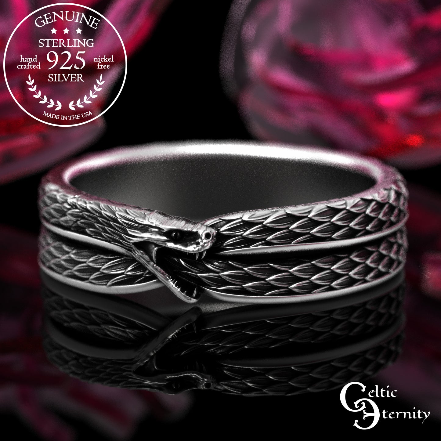 Women's Sterling Ouroboros Snake Wedding Band, 2092