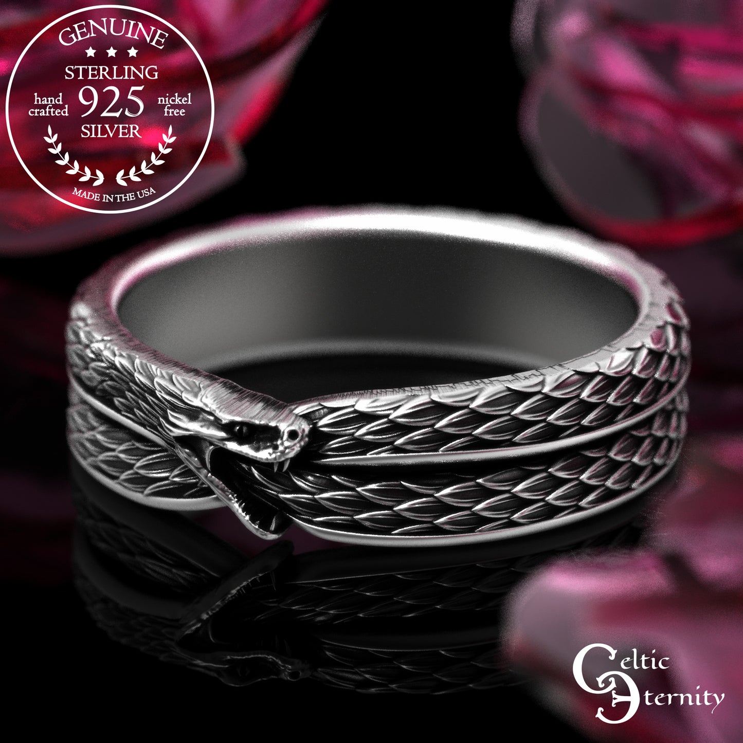 Women's Sterling Ouroboros Snake Wedding Band, 2092
