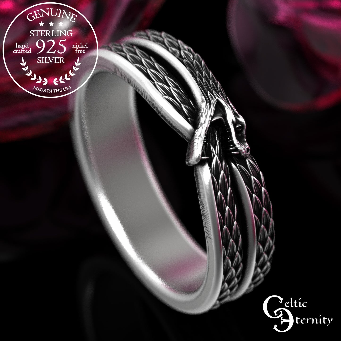 Women's Sterling Ouroboros Snake Wedding Band, 2092