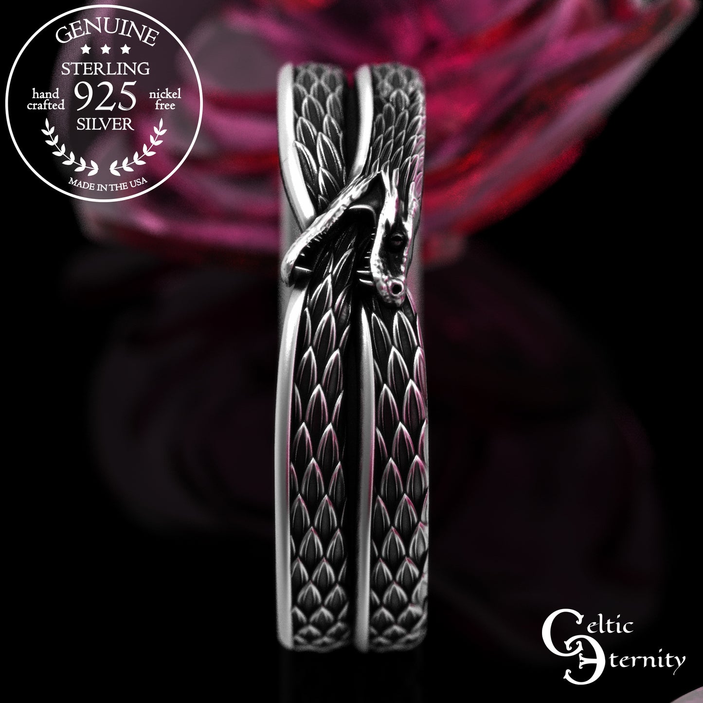 Women's Sterling Ouroboros Snake Wedding Band, 2092