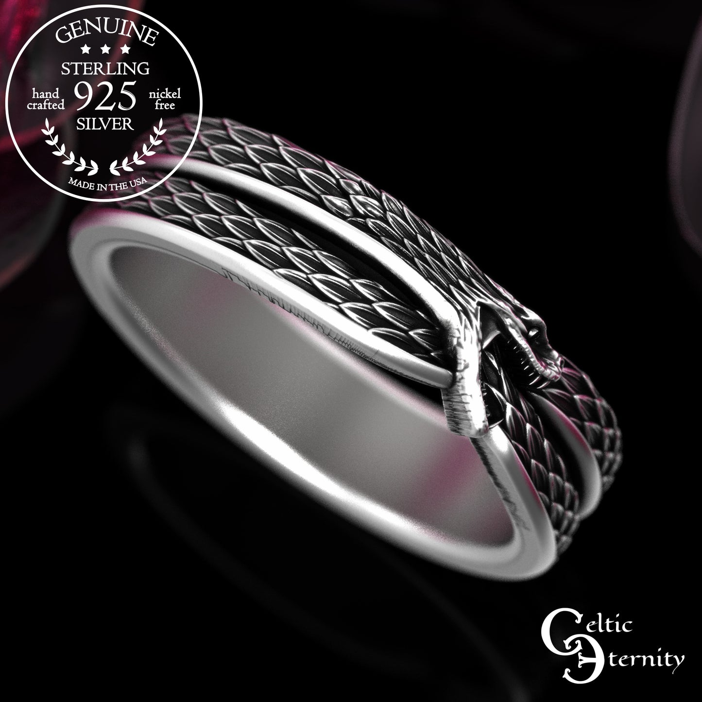 Women's Sterling Ouroboros Snake Wedding Band, 2092