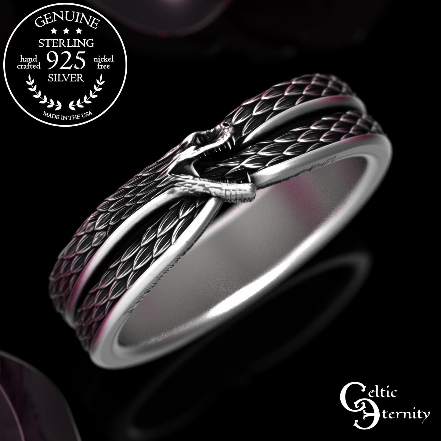 Women's Sterling Ouroboros Snake Wedding Band, 2092