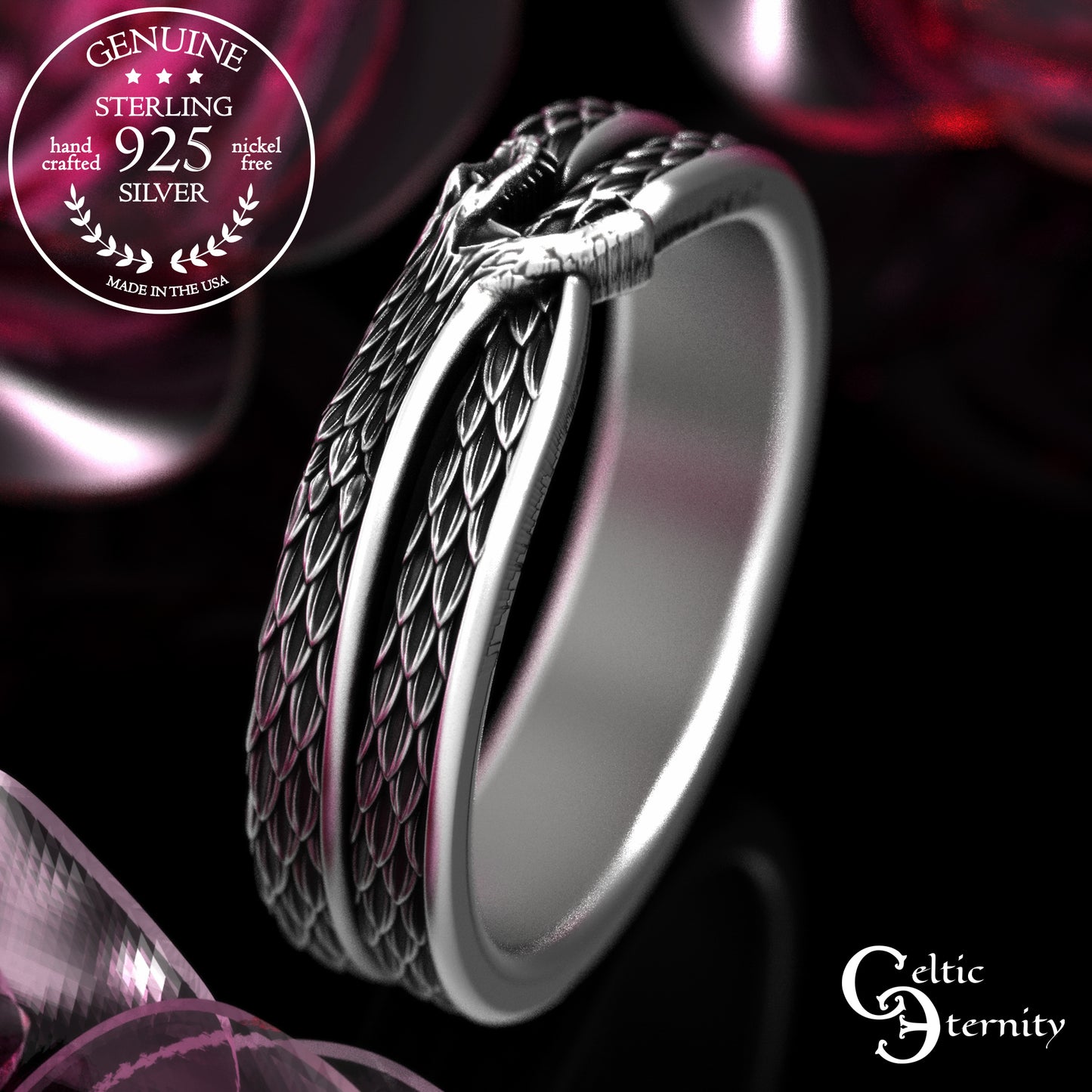 Women's Sterling Ouroboros Snake Wedding Band, 2092