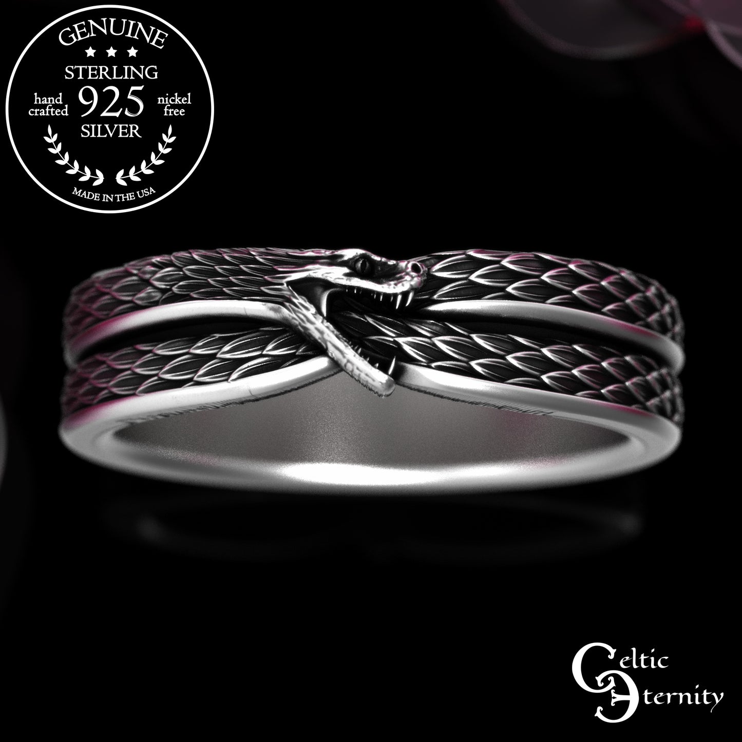 Women's Sterling Ouroboros Snake Wedding Band, 2092