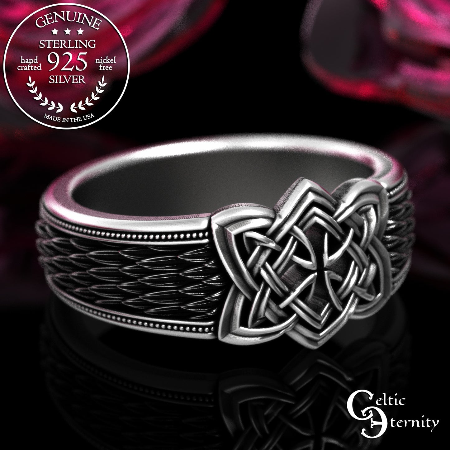 Sterling Silver Men's Snake Scale Celtic Statement Ring, 2095