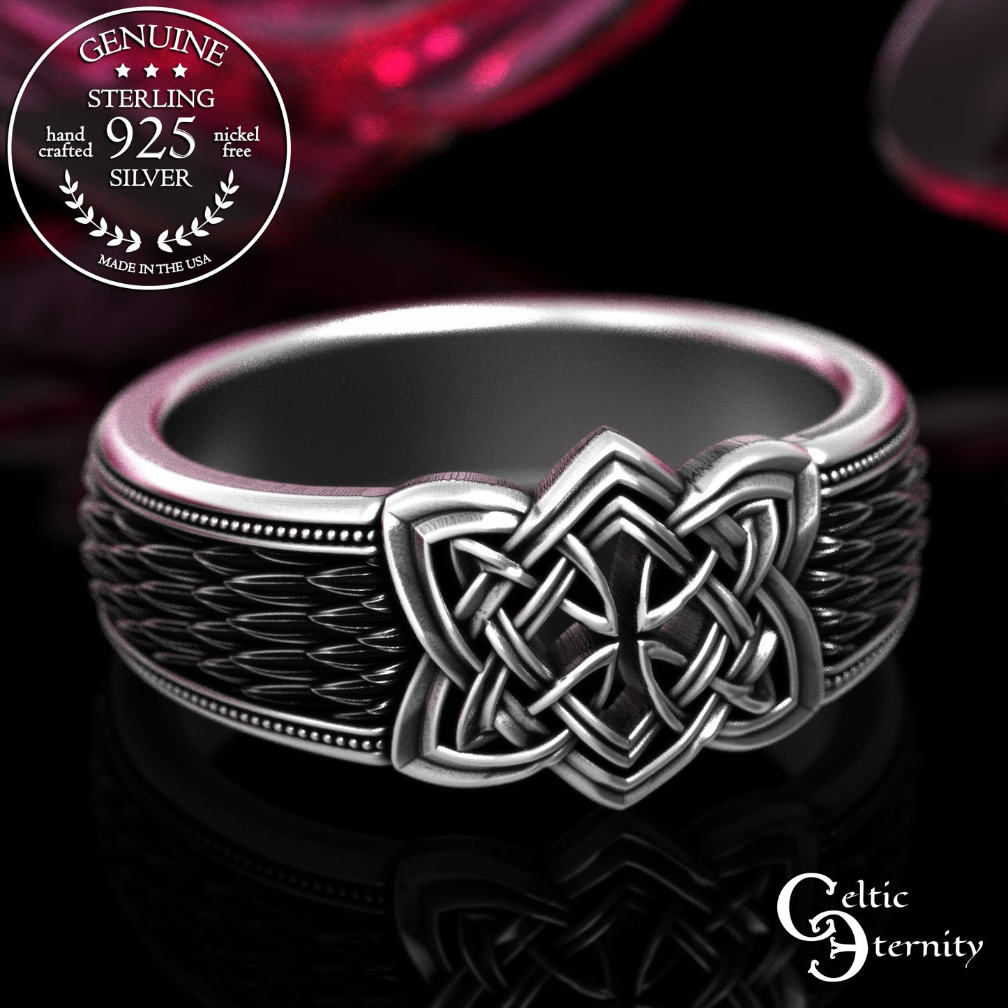 Sterling Silver Men's Snake Scale Celtic Statement Ring, 2095