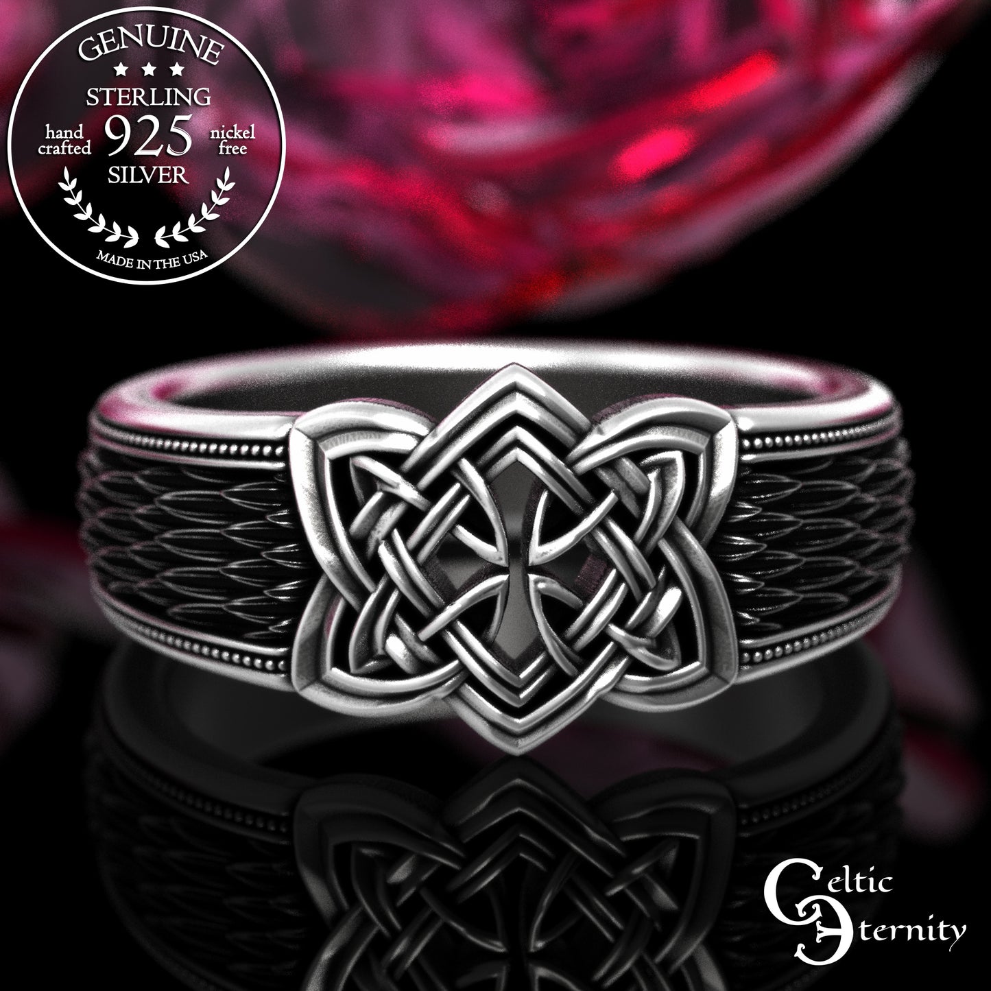 Sterling Silver Men's Snake Scale Celtic Statement Ring, 2095