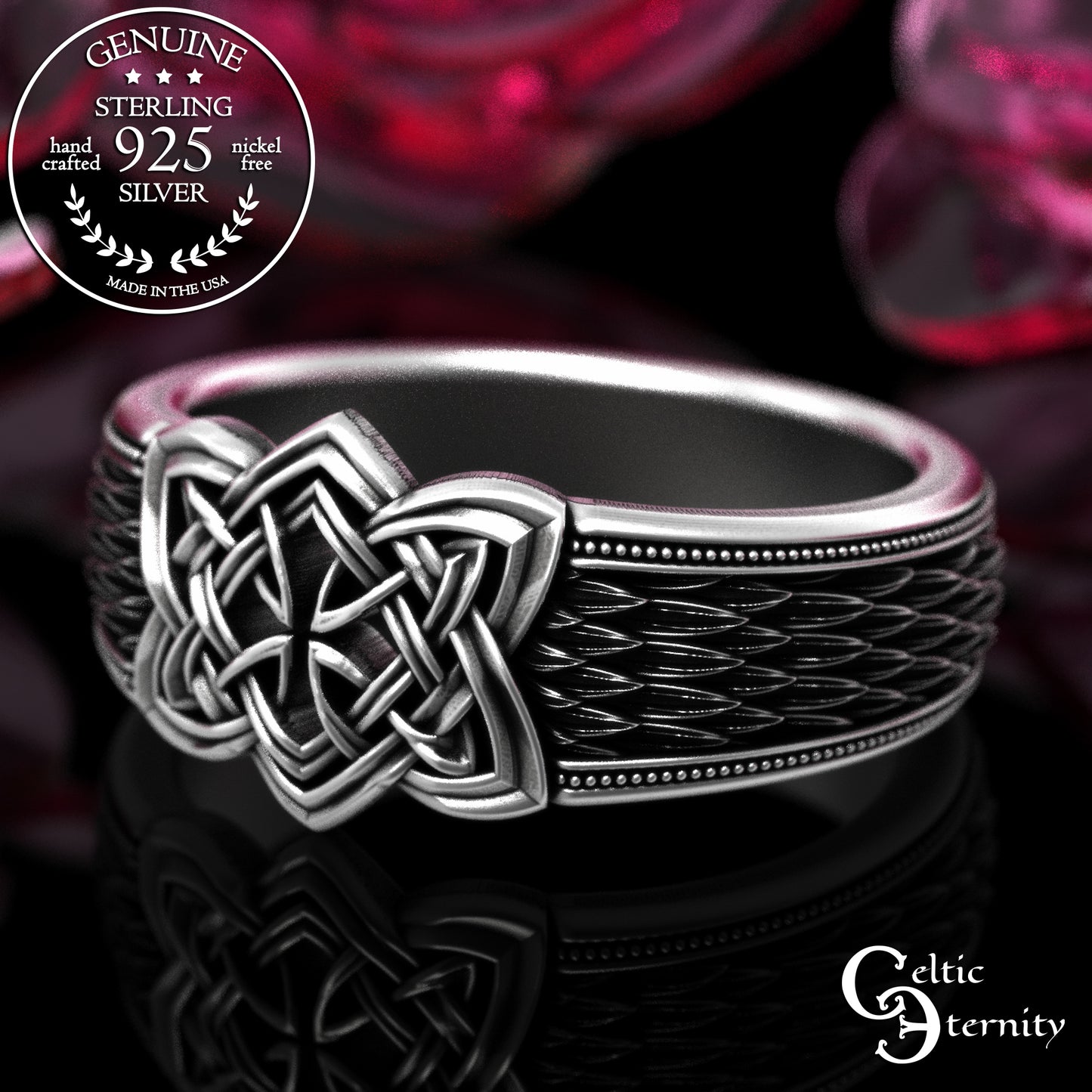 Sterling Silver Men's Snake Scale Celtic Statement Ring, 2095