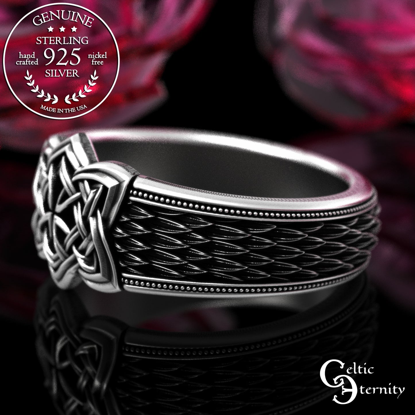 Sterling Silver Men's Snake Scale Celtic Statement Ring, 2095