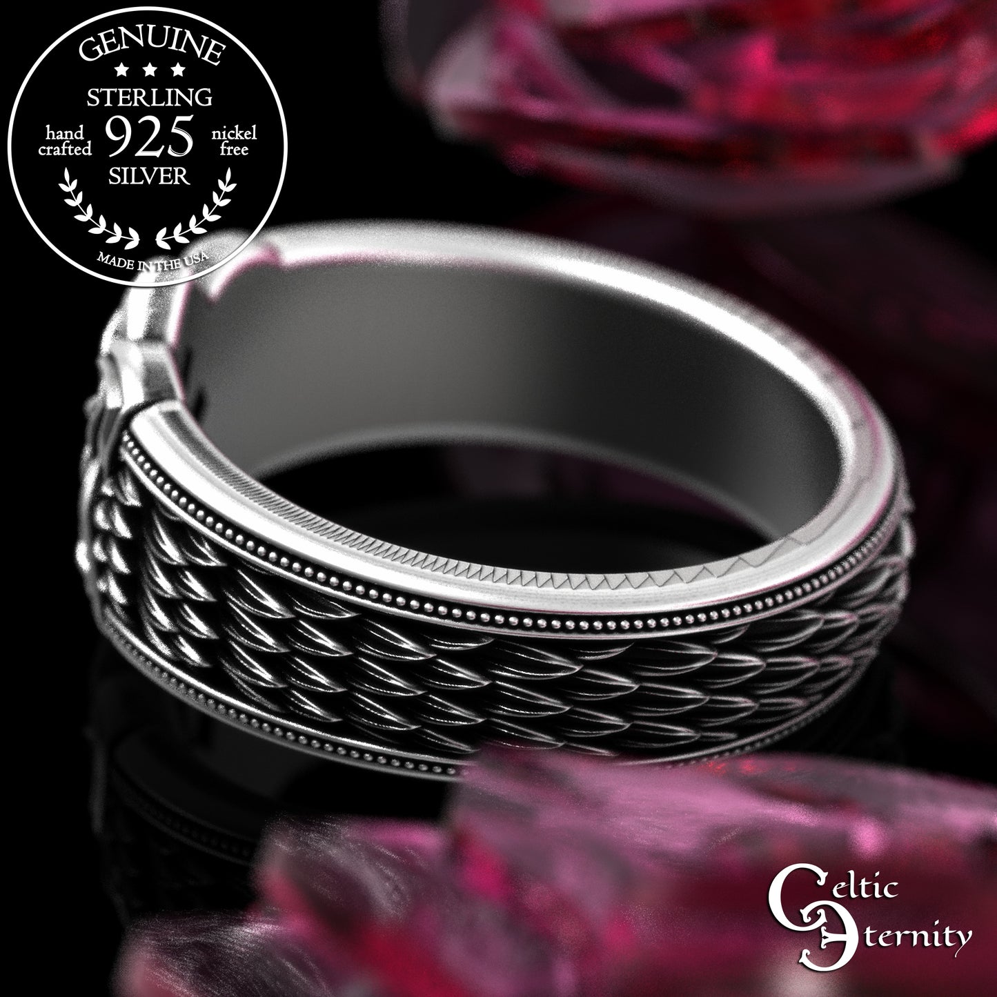 Sterling Silver Men's Snake Scale Celtic Statement Ring, 2095