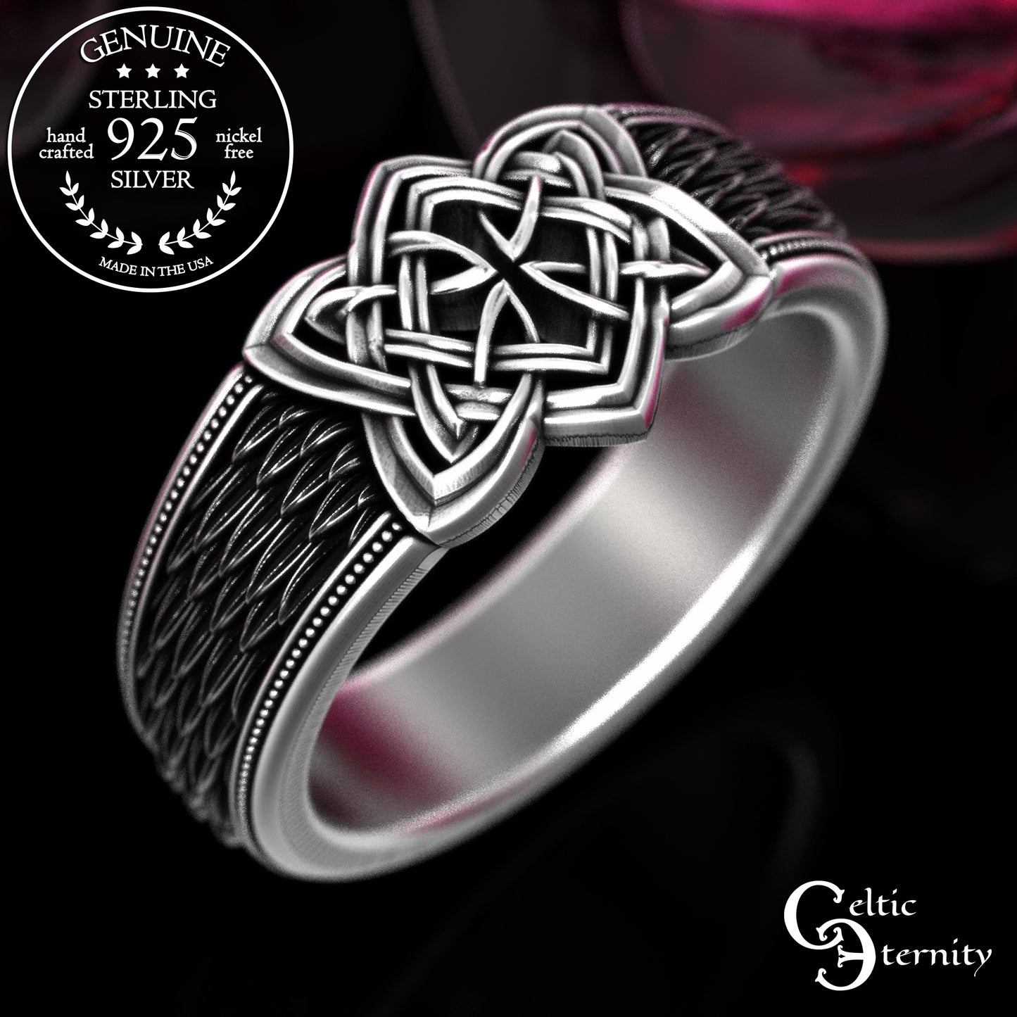 Sterling Silver Men's Snake Scale Celtic Statement Ring, 2095