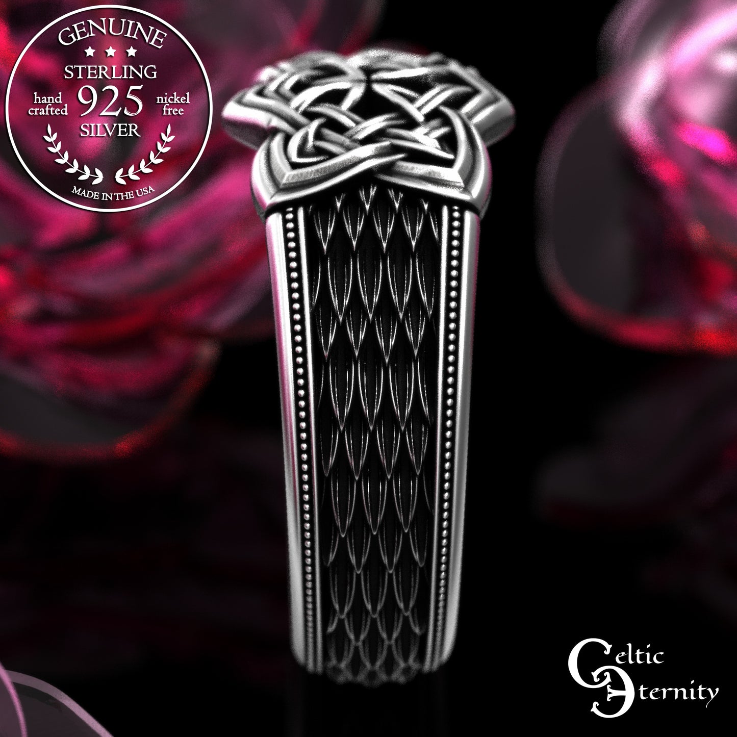 Sterling Silver Men's Snake Scale Celtic Statement Ring, 2095