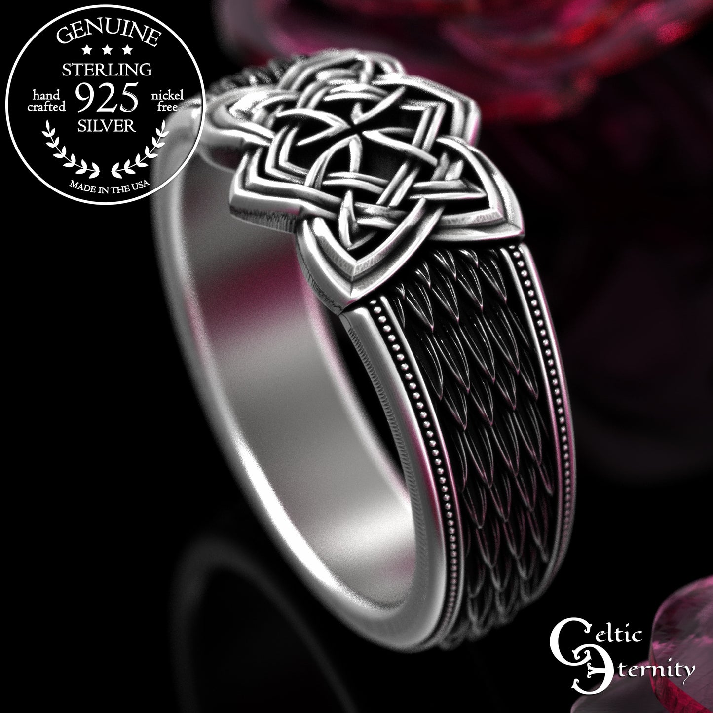 Sterling Silver Men's Snake Scale Celtic Statement Ring, 2095