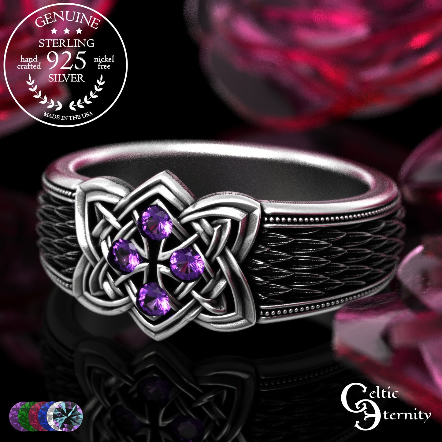 Sterling Celtic Cross & Dragon Scale Men's Ring, 2096
