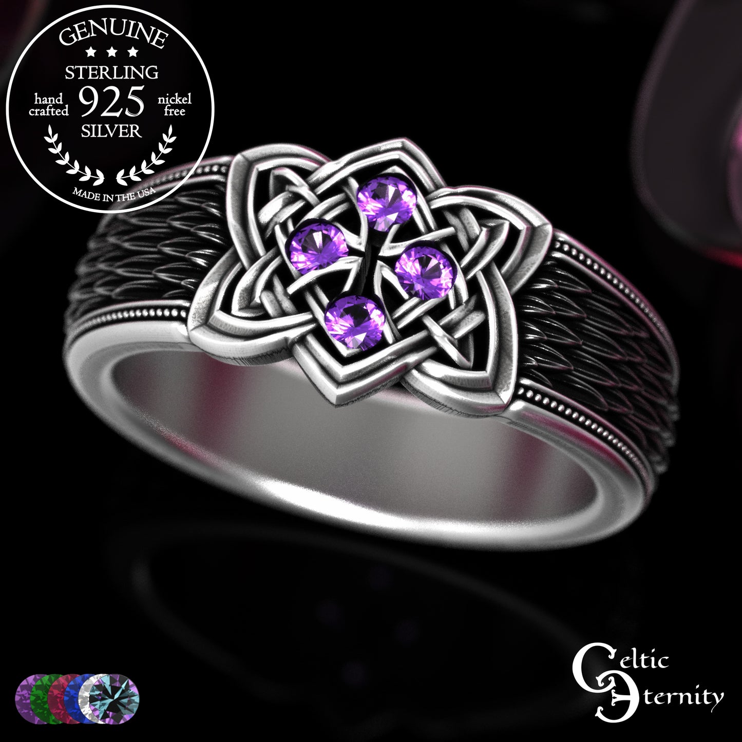 Sterling Celtic Cross & Dragon Scale Men's Ring, 2096