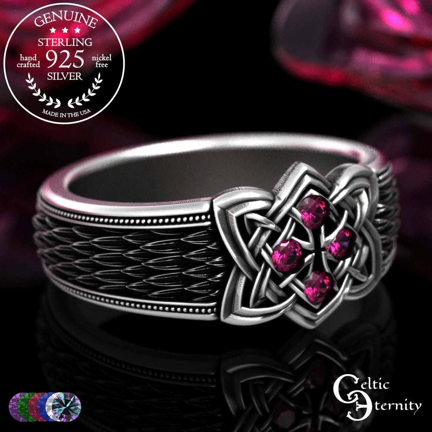 Sterling Celtic Cross & Dragon Scale Men's Ring, 2096