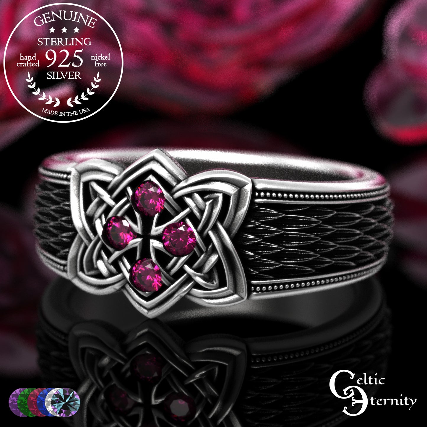 Sterling Celtic Cross & Dragon Scale Men's Ring, 2096