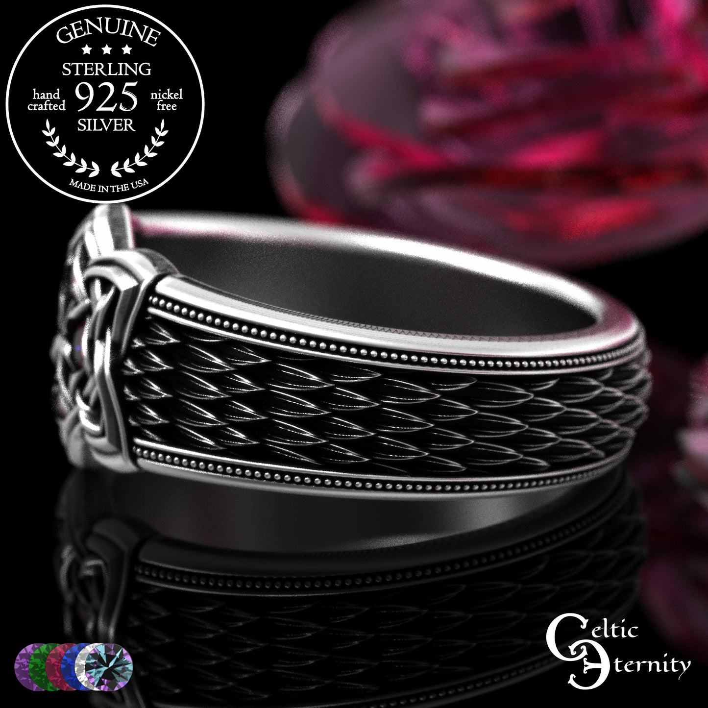 Sterling Celtic Cross & Dragon Scale Men's Ring, 2096