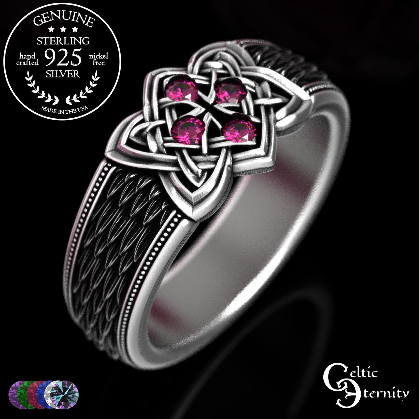 Sterling Celtic Cross & Dragon Scale Men's Ring, 2096
