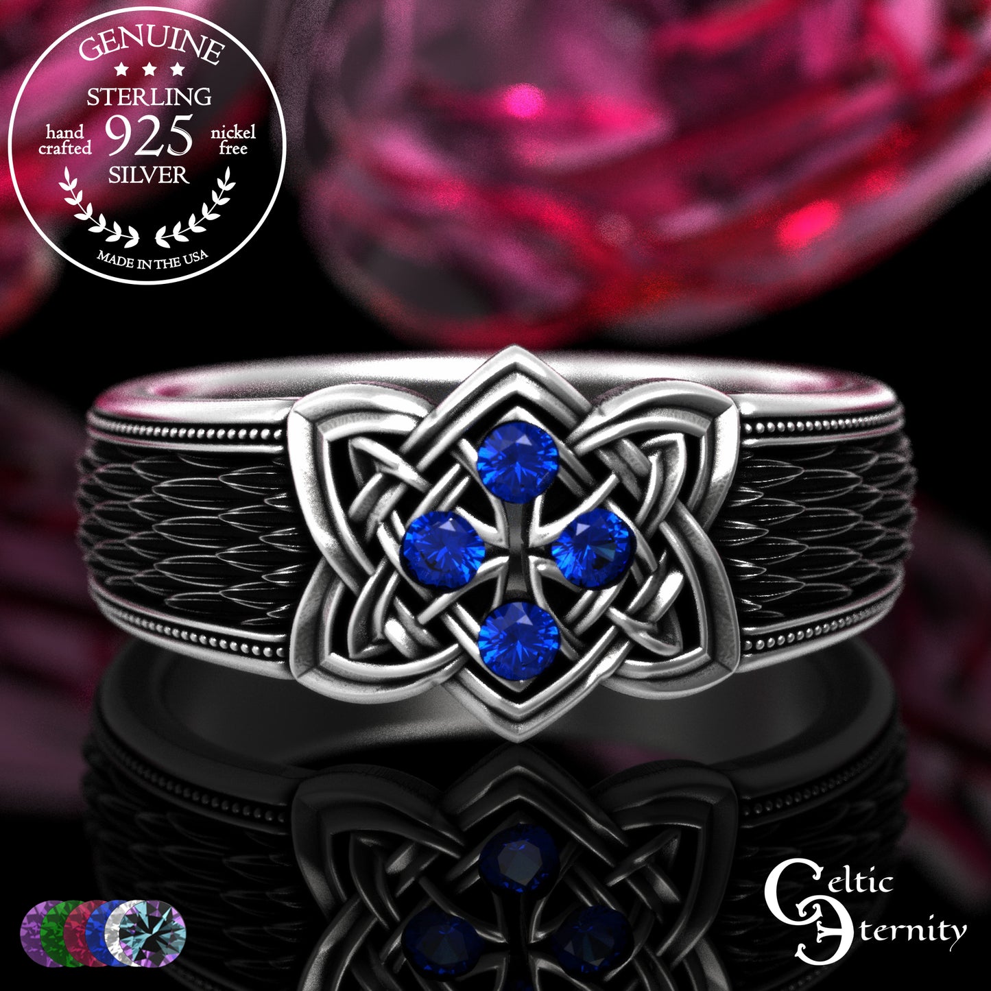 Sterling Celtic Cross & Dragon Scale Men's Ring, 2096