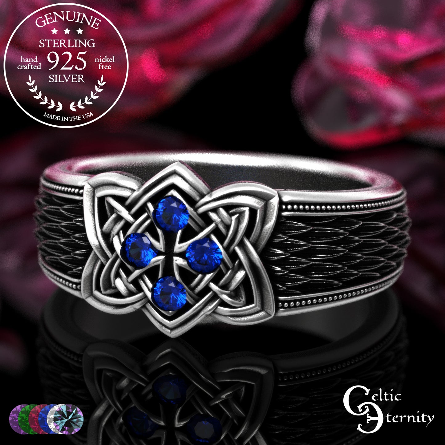 Sterling Celtic Cross & Dragon Scale Men's Ring, 2096