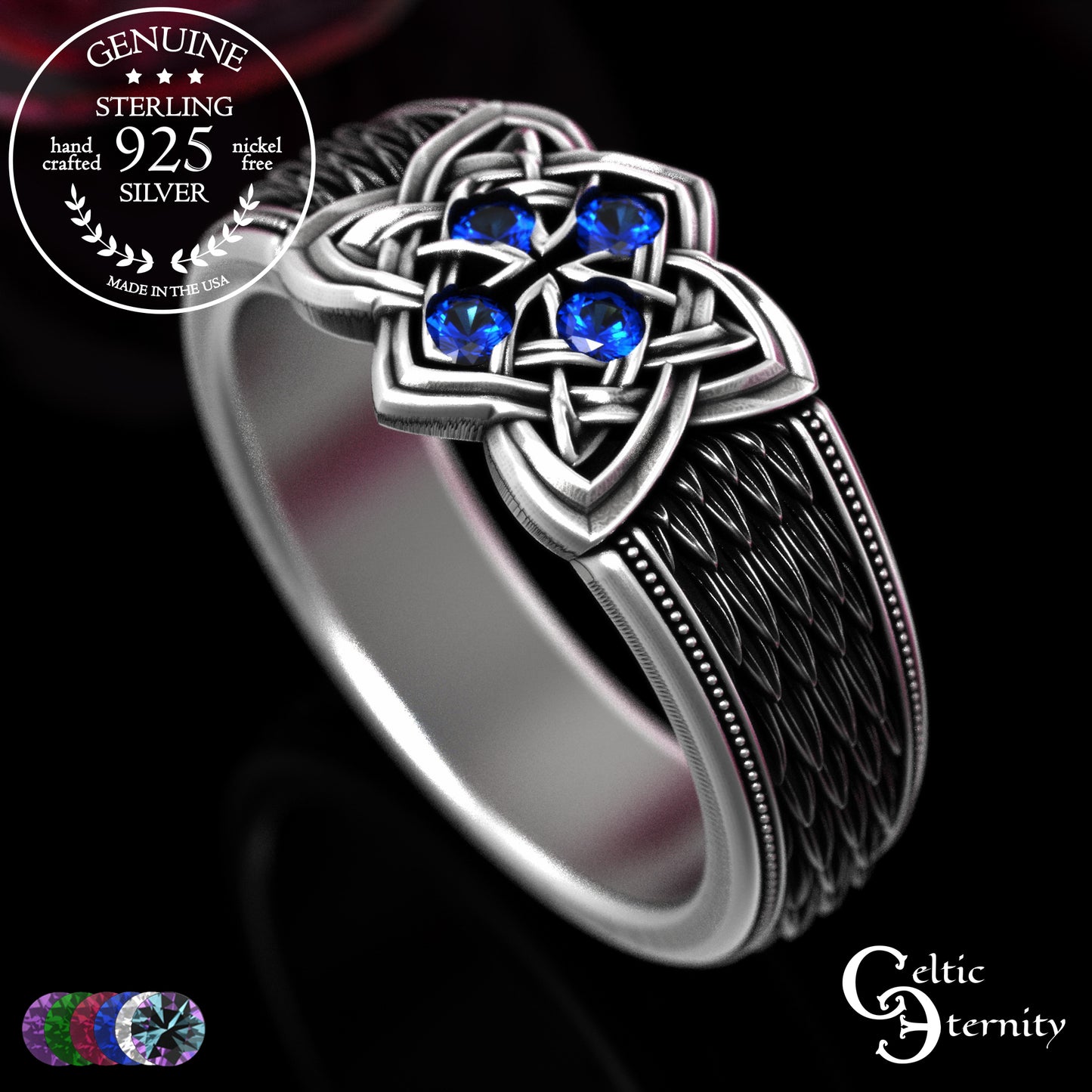 Sterling Celtic Cross & Dragon Scale Men's Ring, 2096