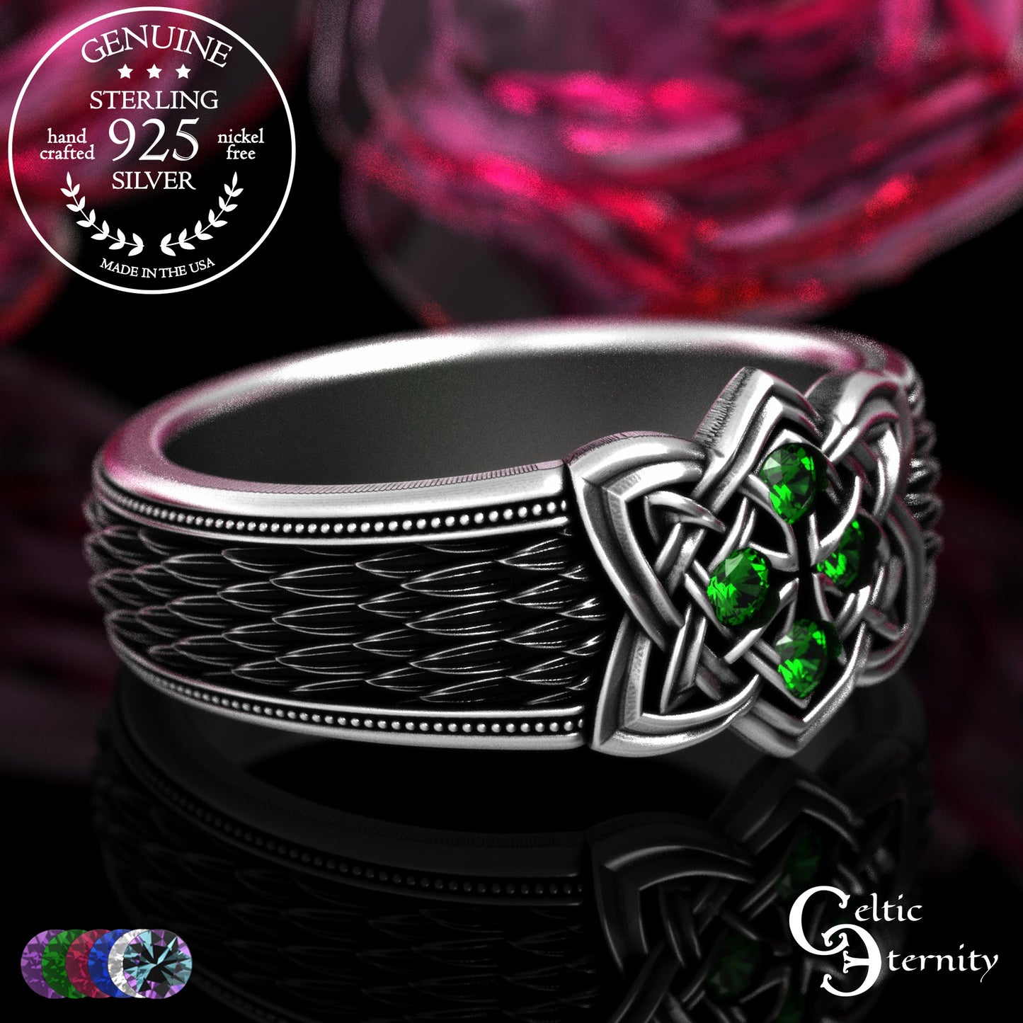 Sterling Celtic Cross & Dragon Scale Men's Ring, 2096