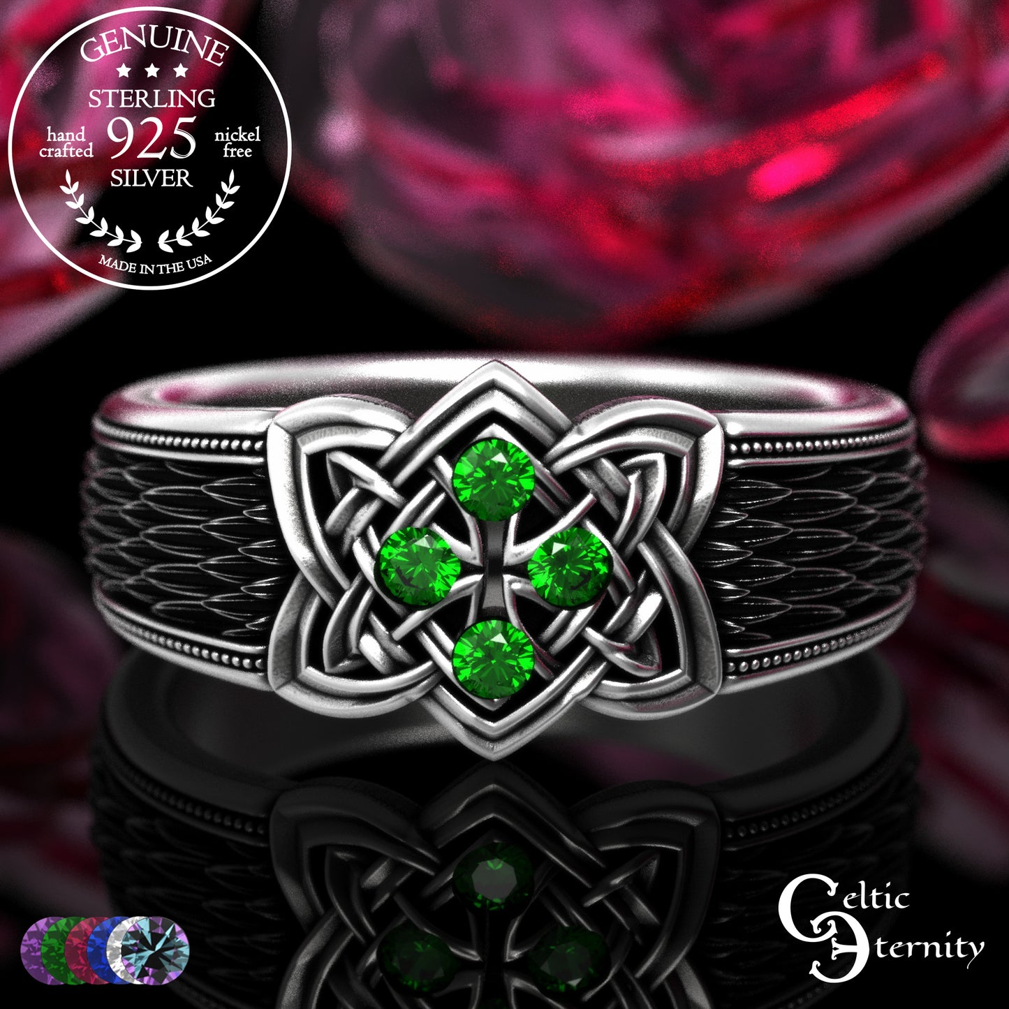 Sterling Celtic Cross & Dragon Scale Men's Ring, 2096