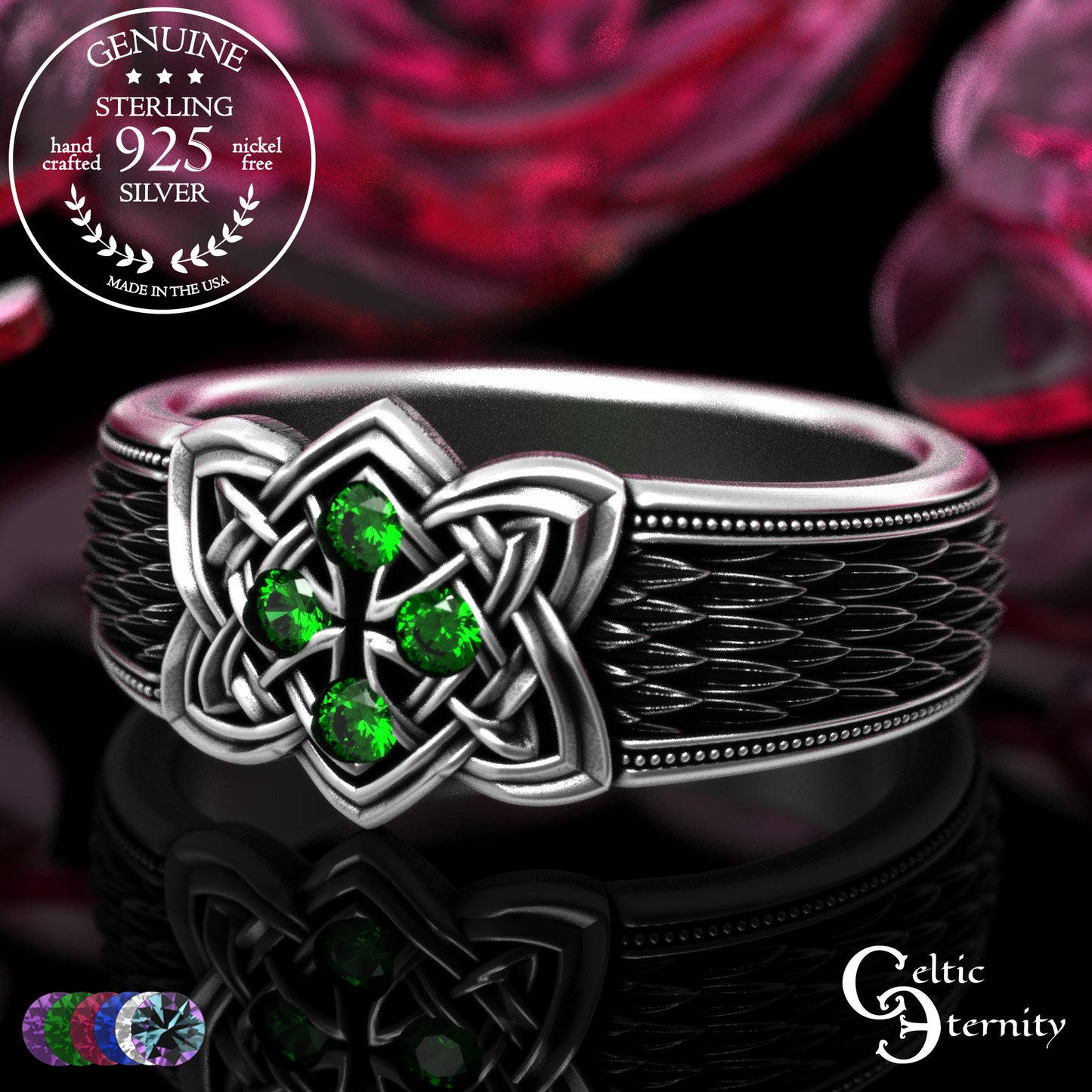 Sterling Celtic Cross & Dragon Scale Men's Ring, 2096