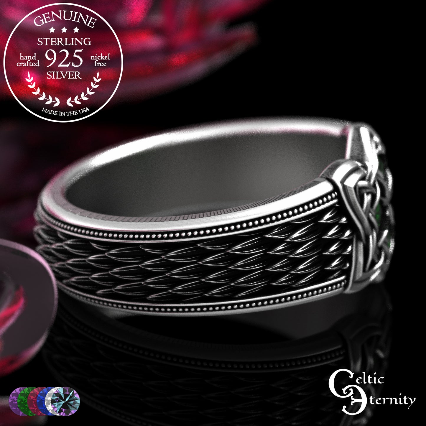 Sterling Celtic Cross & Dragon Scale Men's Ring, 2096