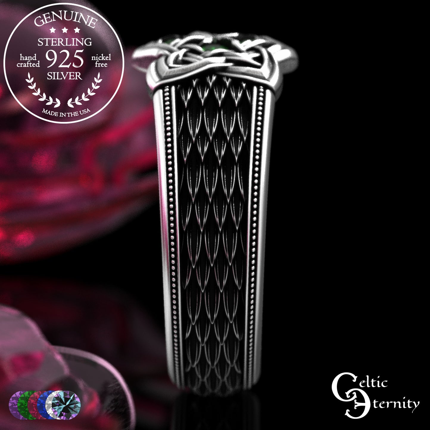 Sterling Celtic Cross & Dragon Scale Men's Ring, 2096