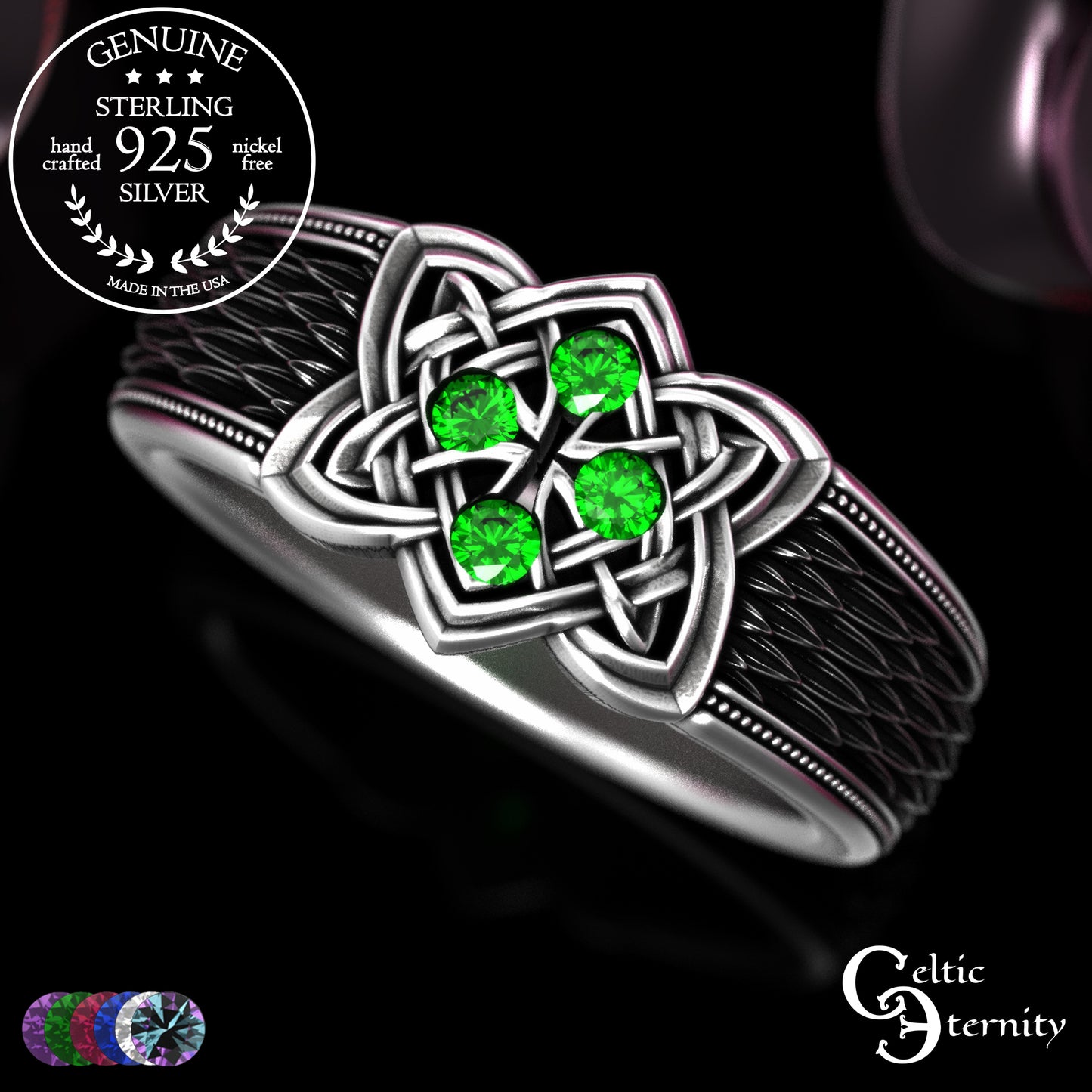 Sterling Celtic Cross & Dragon Scale Men's Ring, 2096