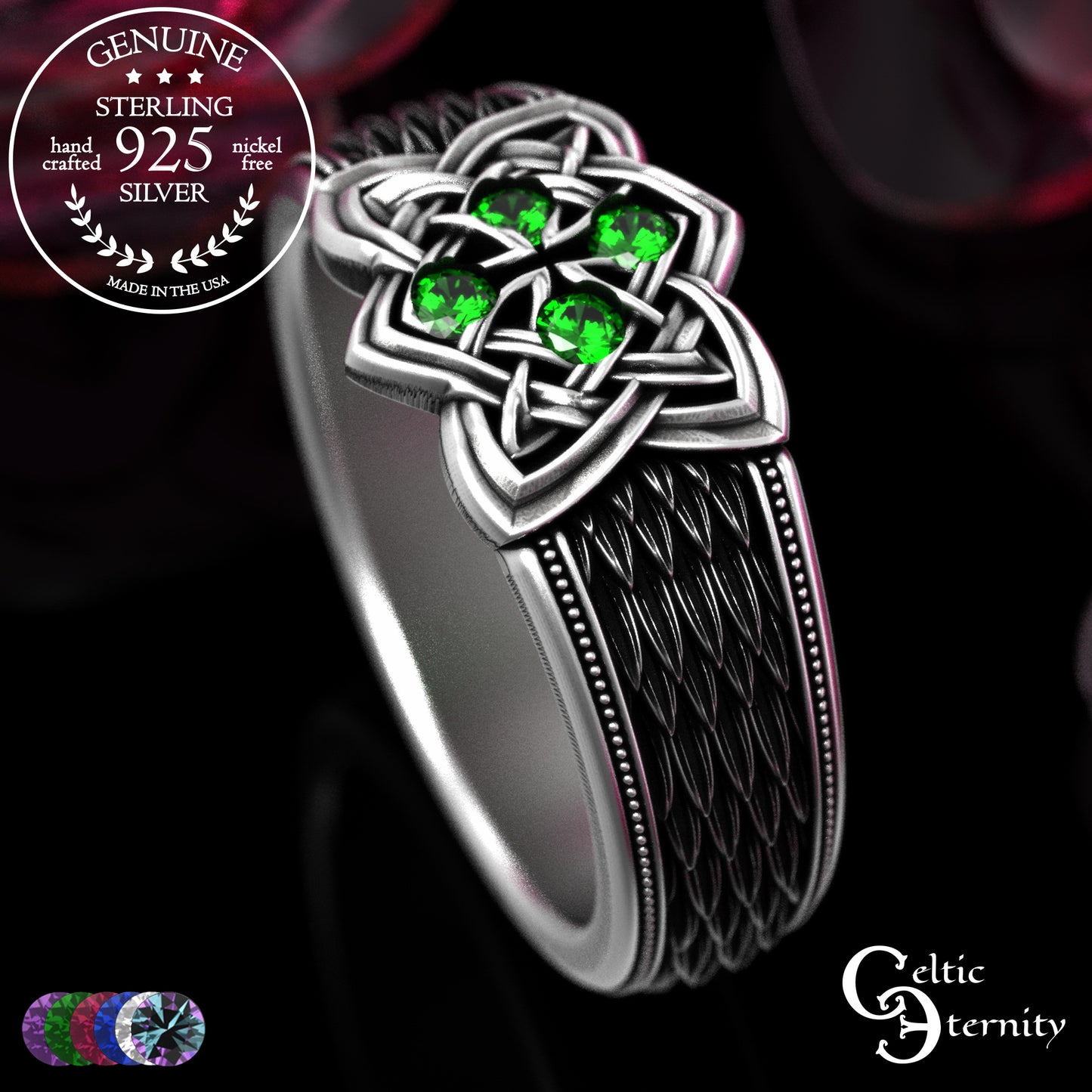 Sterling Celtic Cross & Dragon Scale Men's Ring, 2096