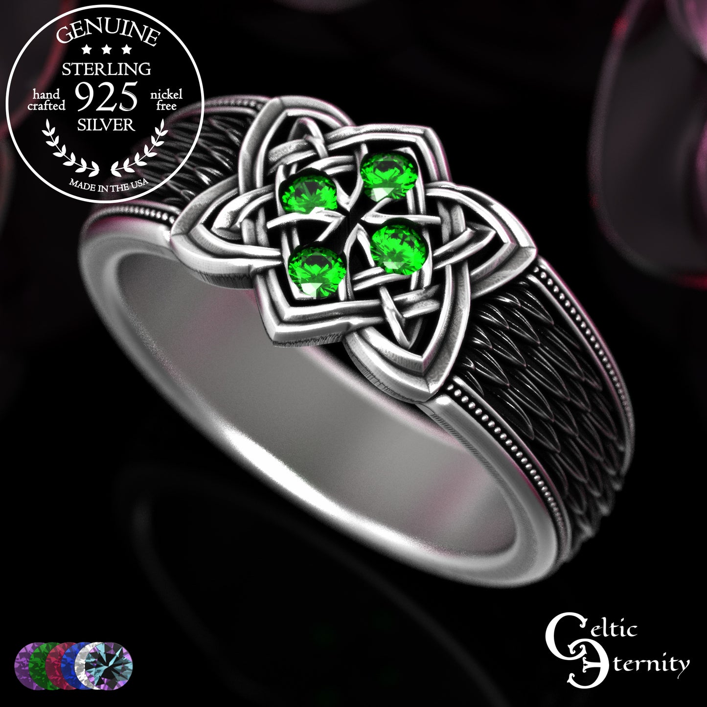 Sterling Celtic Cross & Dragon Scale Men's Ring, 2096