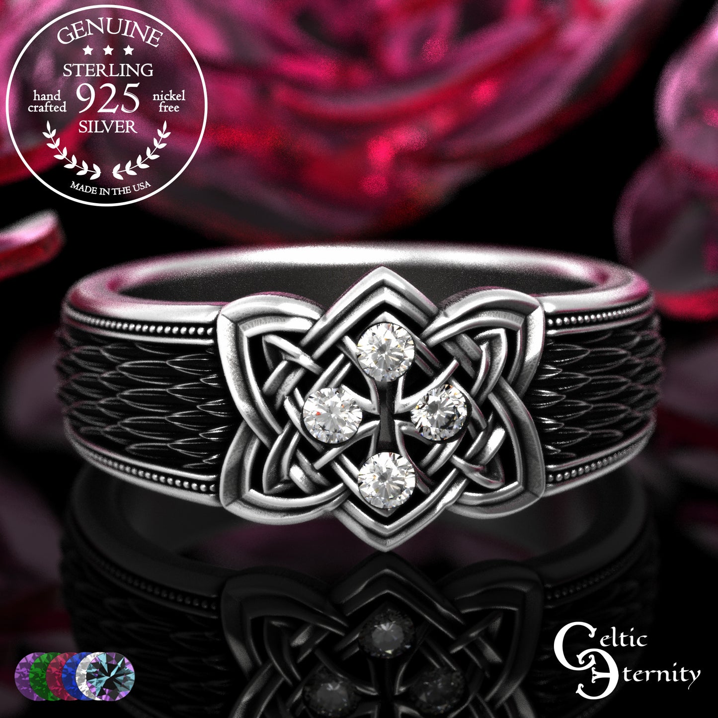 Sterling Celtic Cross & Dragon Scale Men's Ring, 2096