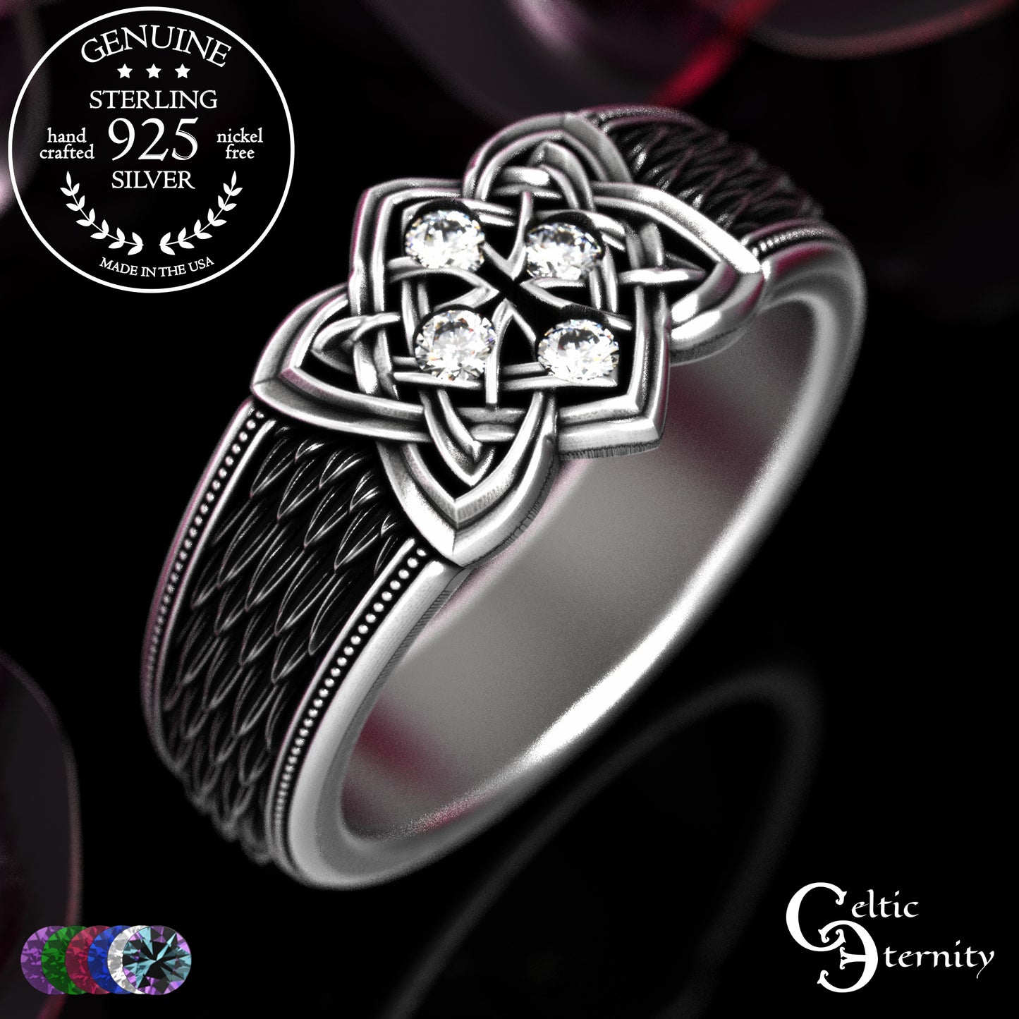 Sterling Celtic Cross & Dragon Scale Men's Ring, 2096